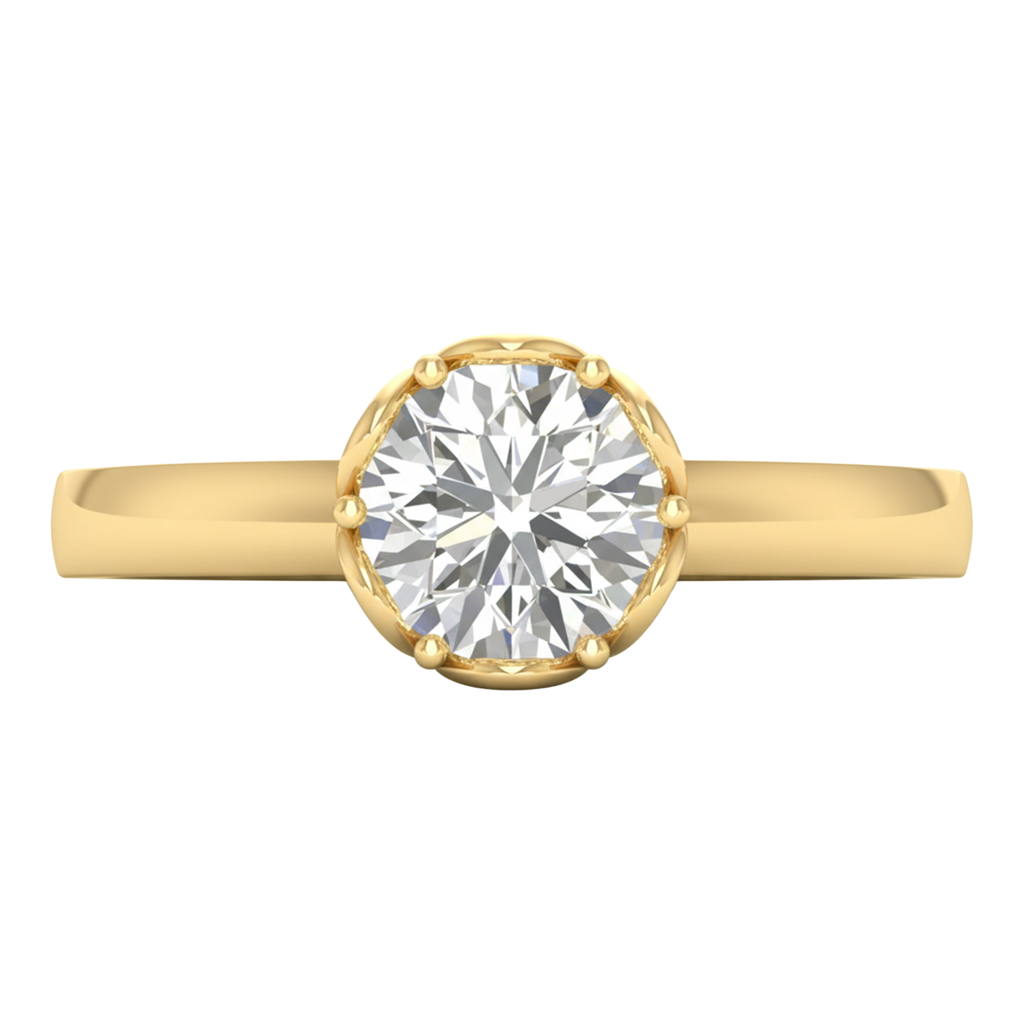 Solitaire Ring met Kroontjes‑Pootjes en Half‑Round Rectangular Band 1 karaat