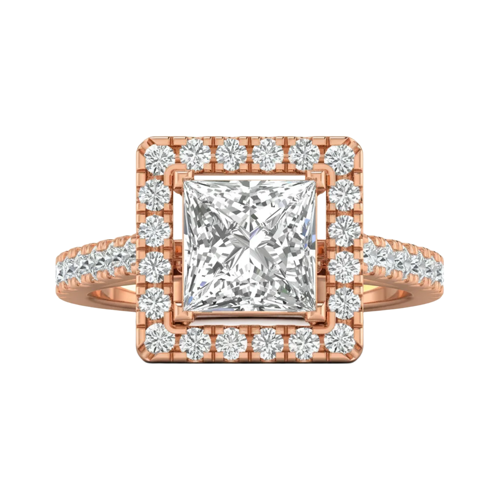 Princess halo ring met pavé band 2,8 karaat