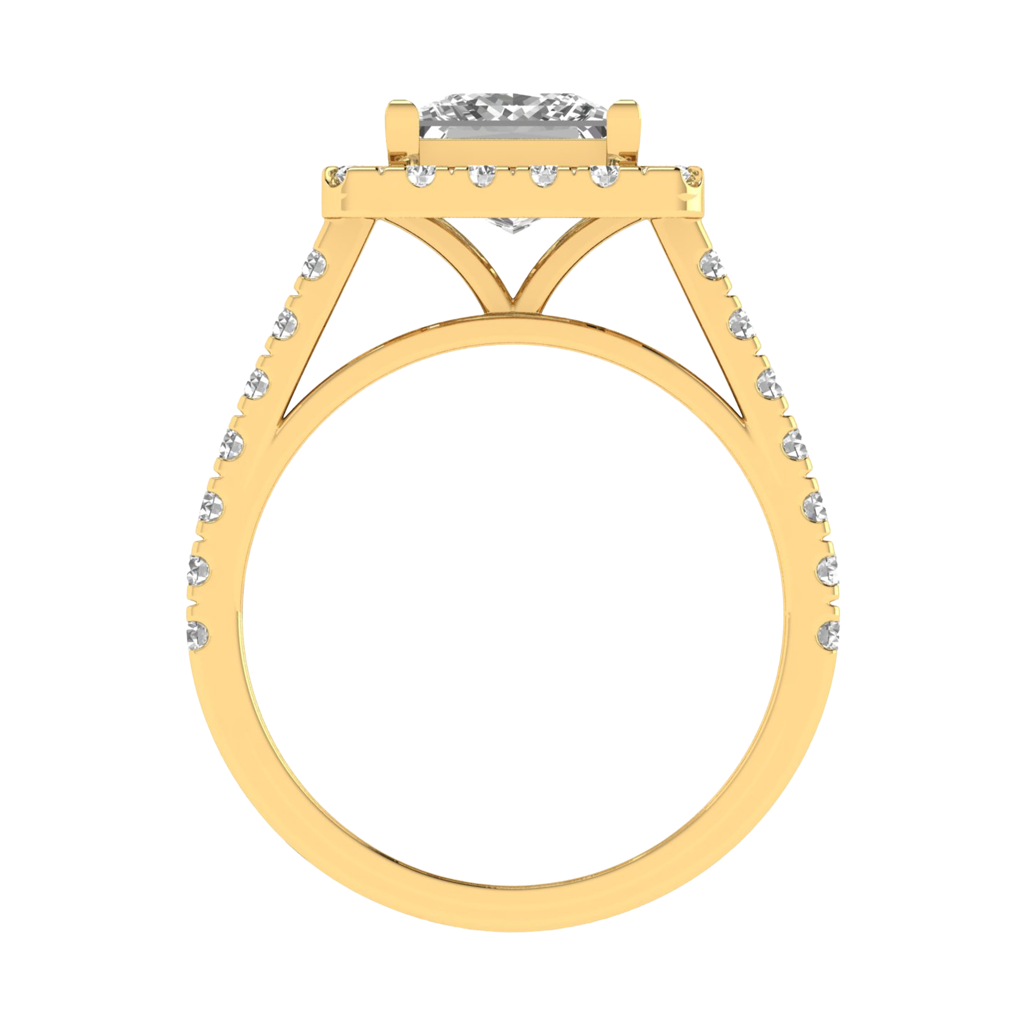 Princess halo ring met pavé band 2,8 karaat