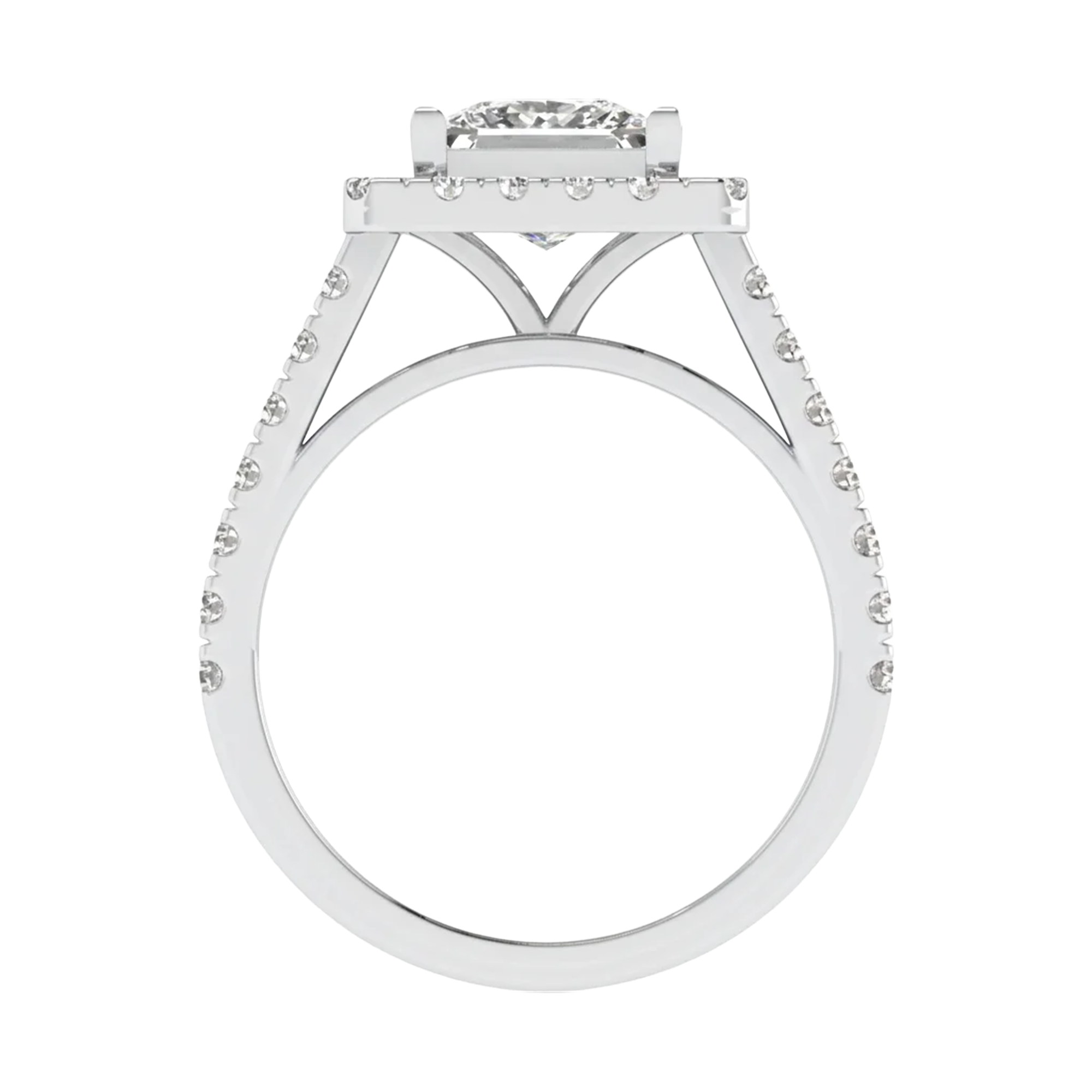 Princess halo ring met pavé band 2,8 karaat