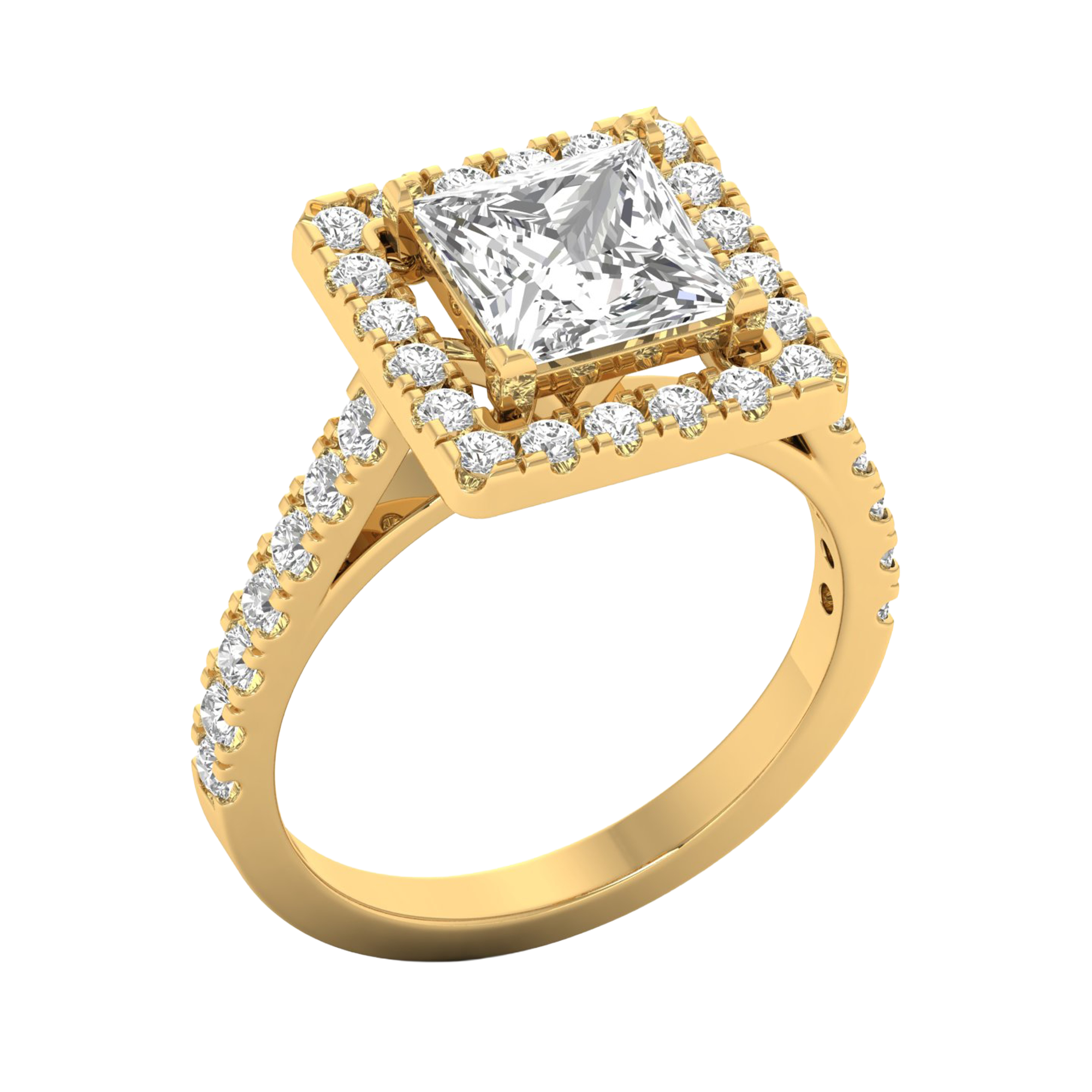 Princess halo ring met pavé band 2,8 karaat