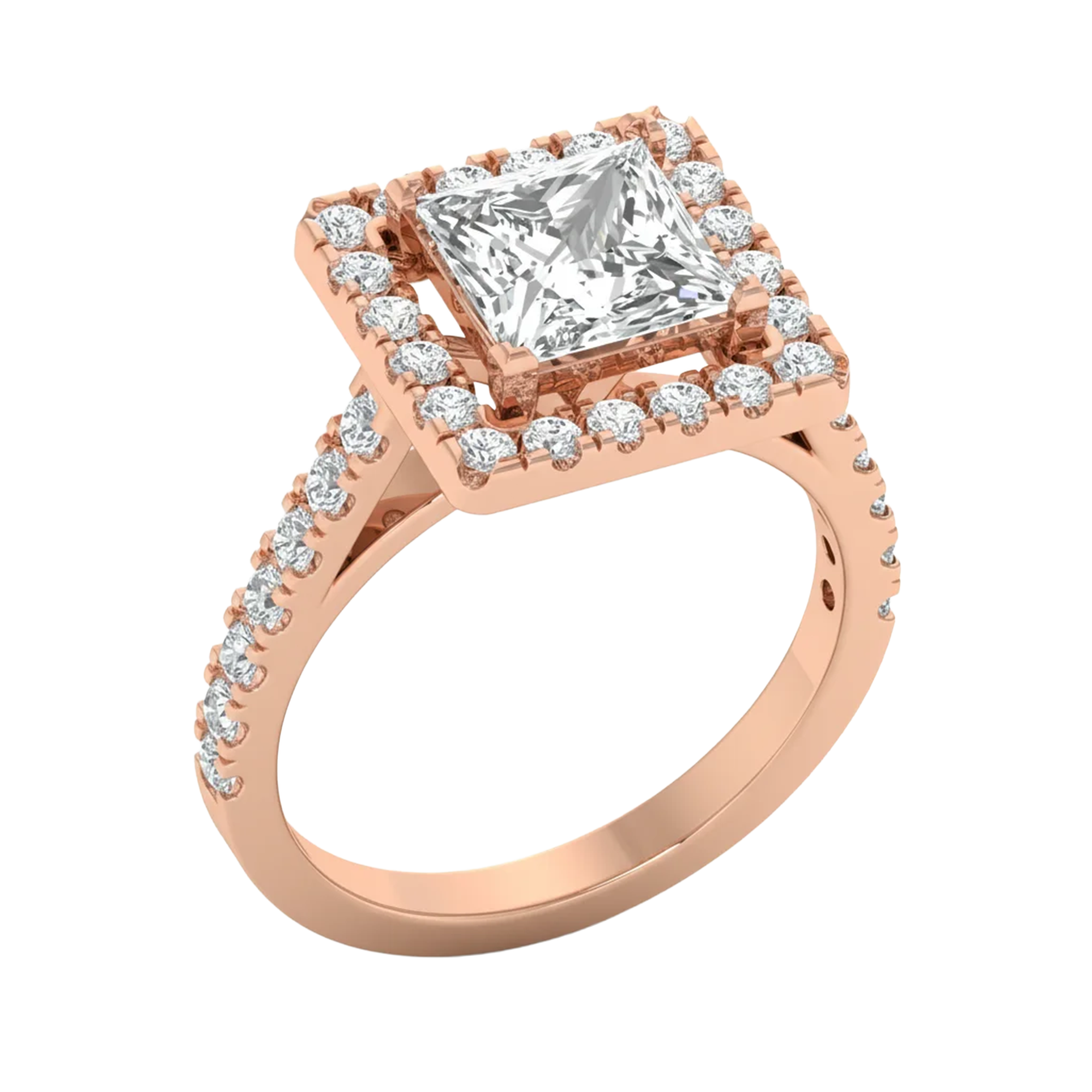 Princess halo ring met pavé band 2,8 karaat