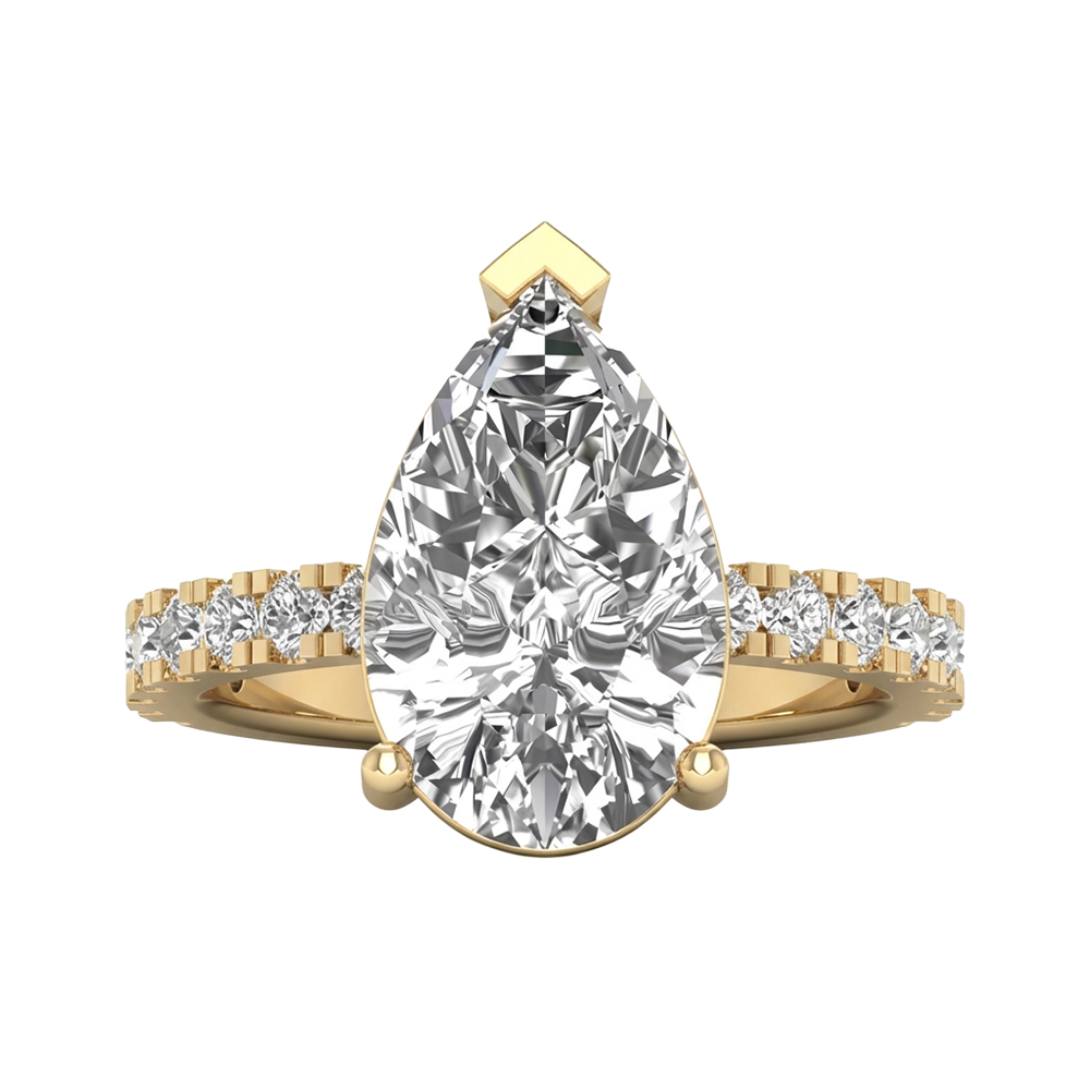 4.65 karaat peer solitaire‑pavé ring met verfijnde rechte pavé‑band