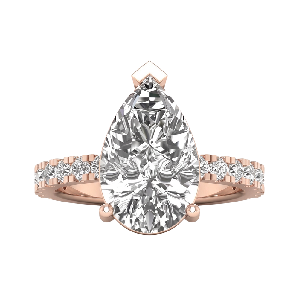 4.65 karaat peer solitaire‑pavé ring met verfijnde rechte pavé‑band