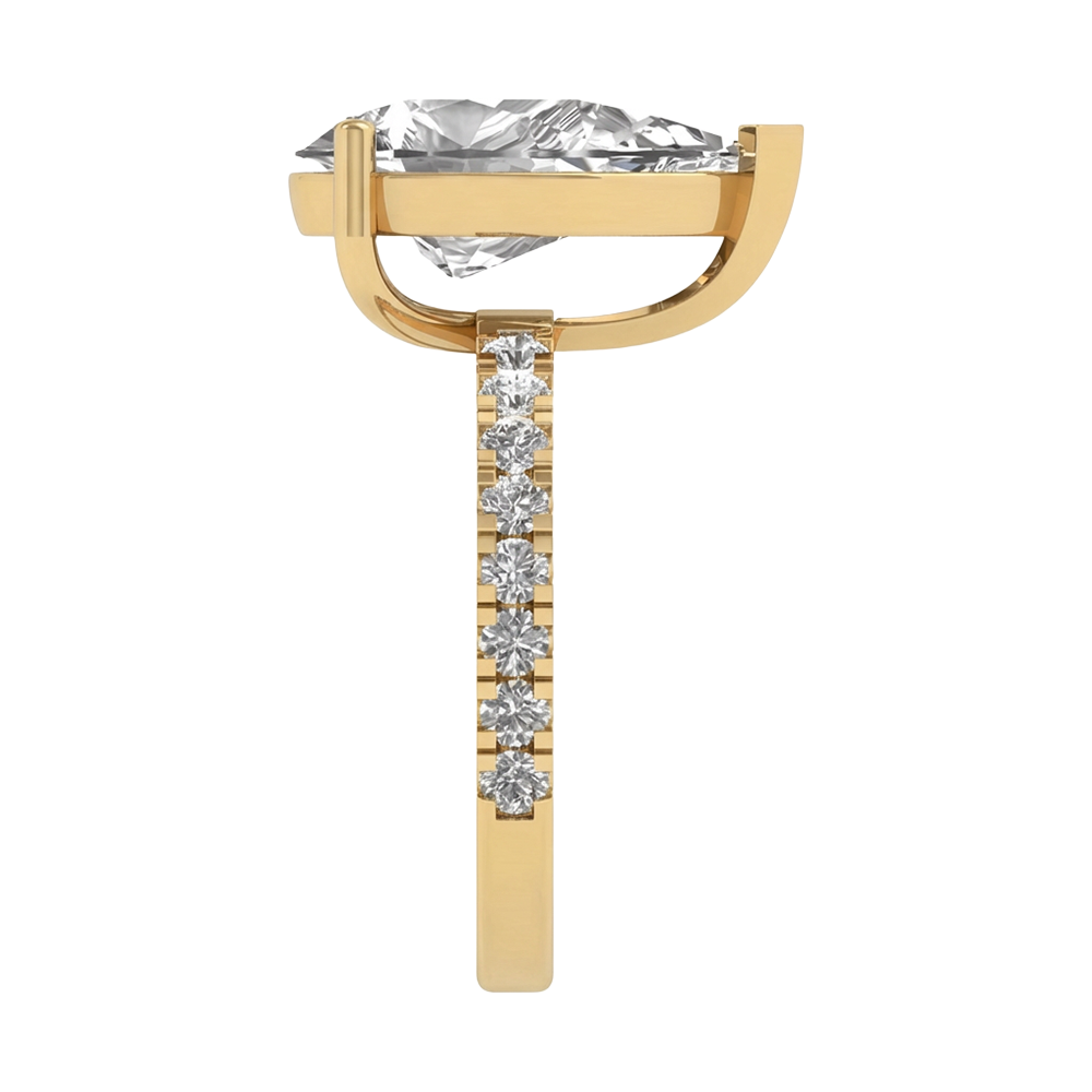 4.65 karaat peer solitaire‑pavé ring met verfijnde rechte pavé‑band