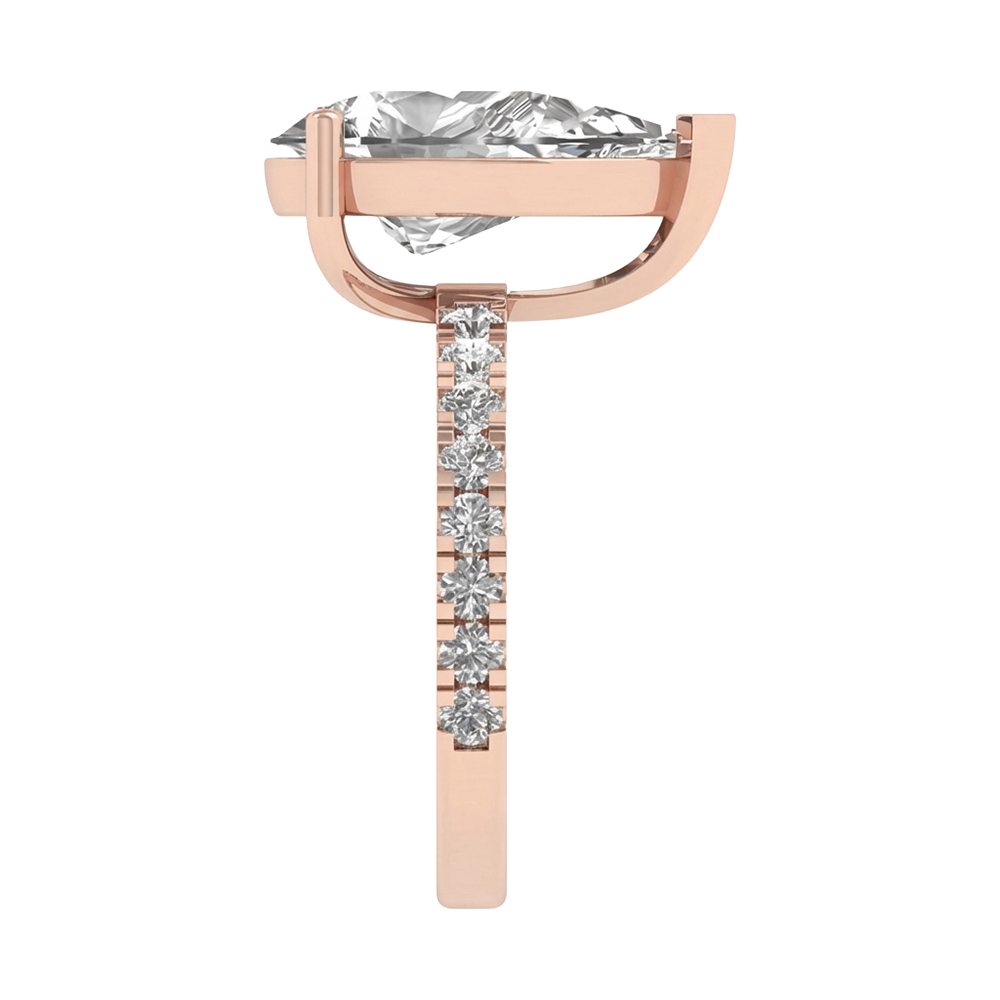 4.65 karaat peer solitaire‑pavé ring met verfijnde rechte pavé‑band