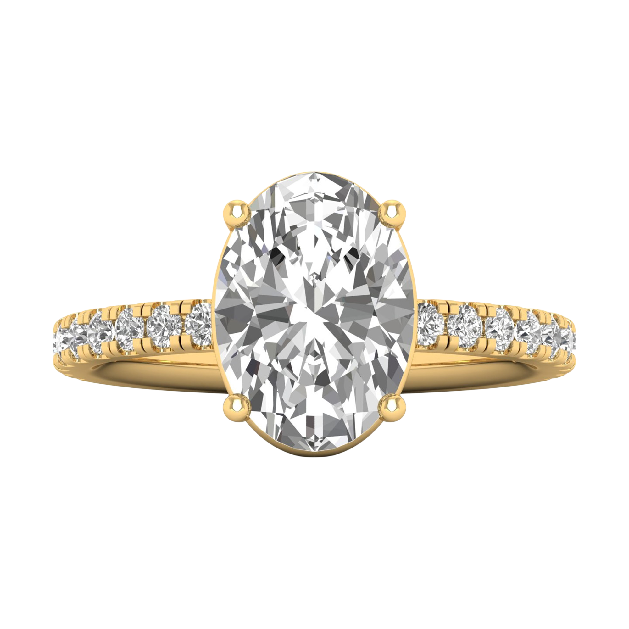 2.9 karaat ovale solitaire‑pavé ring met verfijnde rechte pavé‑schouder