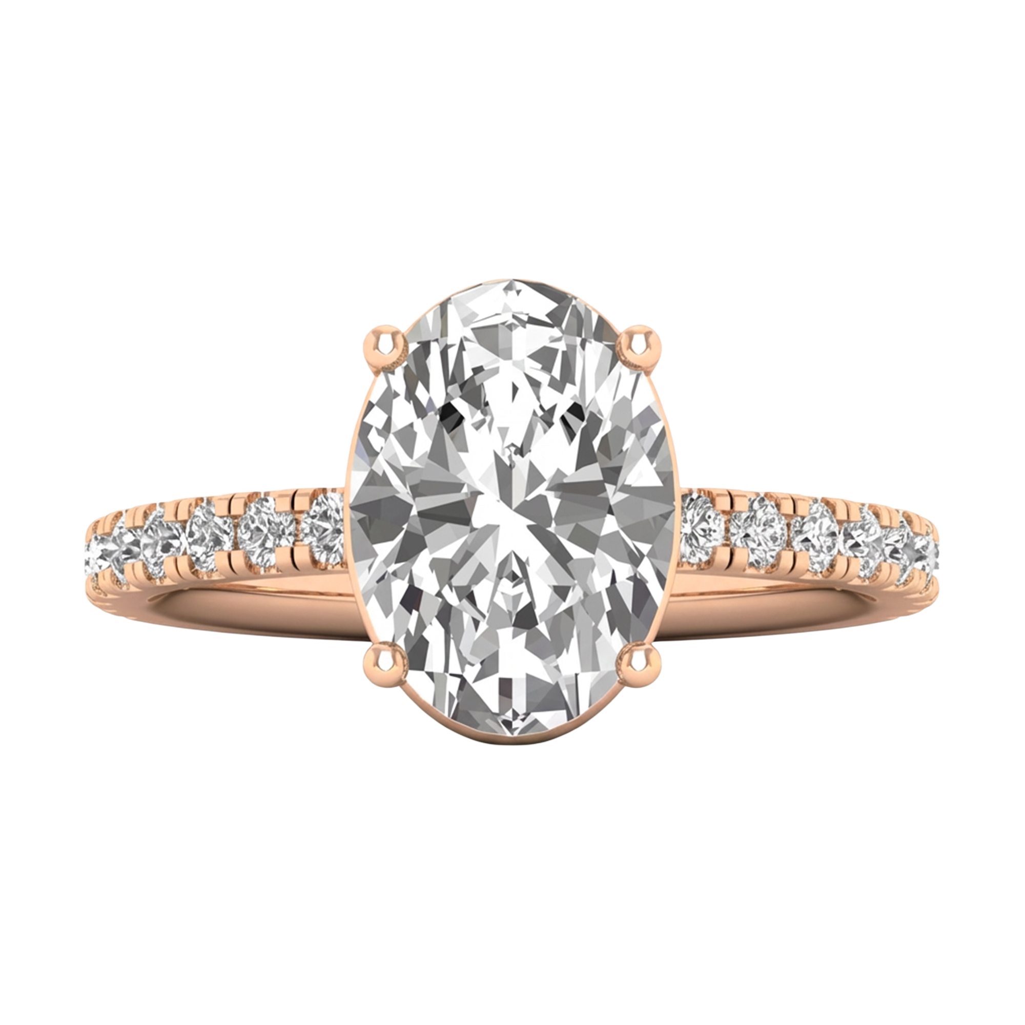 2.9 karaat ovale solitaire‑pavé ring met verfijnde rechte pavé‑schouder
