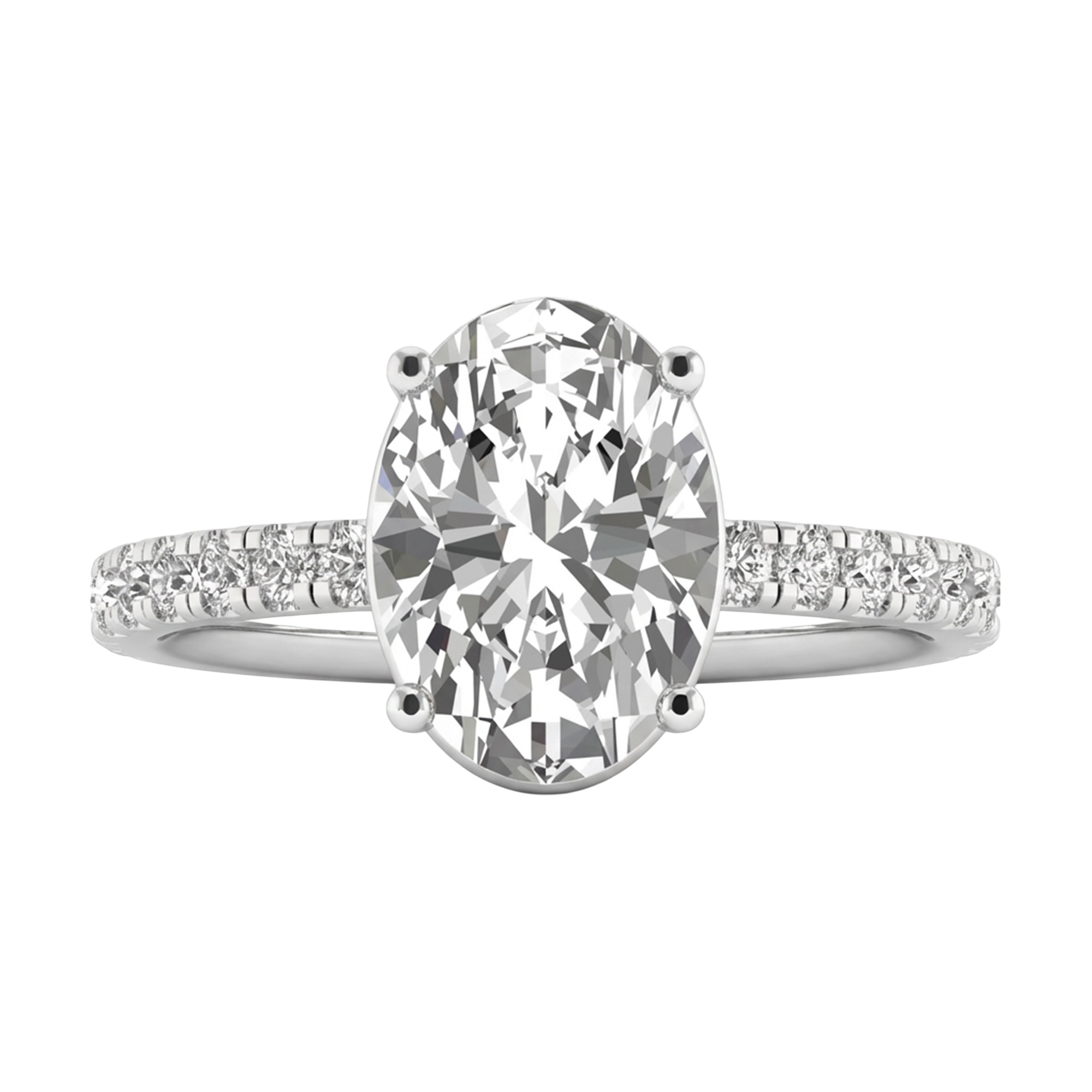 2.9 karaat ovale solitaire‑pavé ring met verfijnde rechte pavé‑schouder