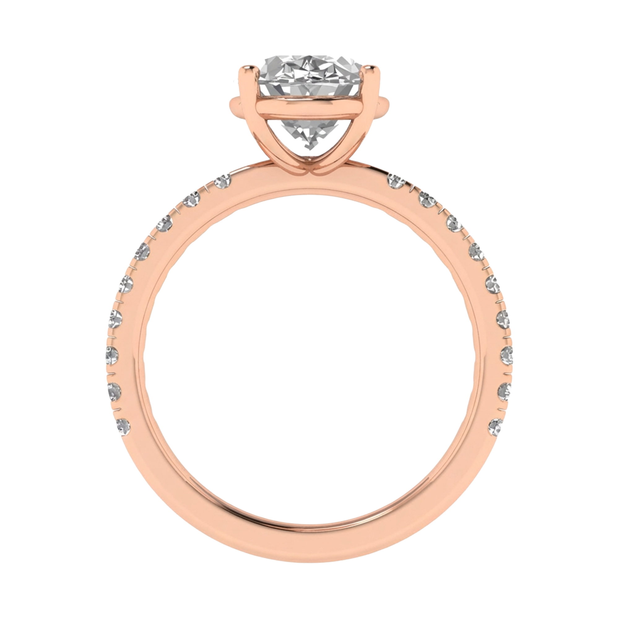 2.9 karaat ovale solitaire‑pavé ring met verfijnde rechte pavé‑schouder