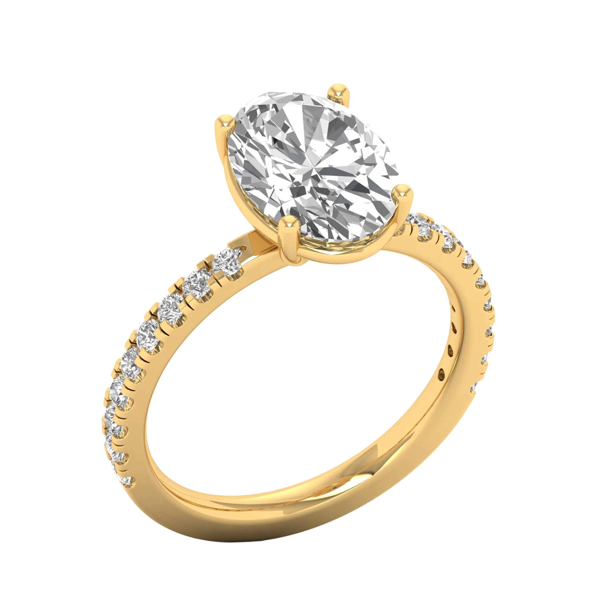 2.9 karaat ovale solitaire‑pavé ring met verfijnde rechte pavé‑schouder
