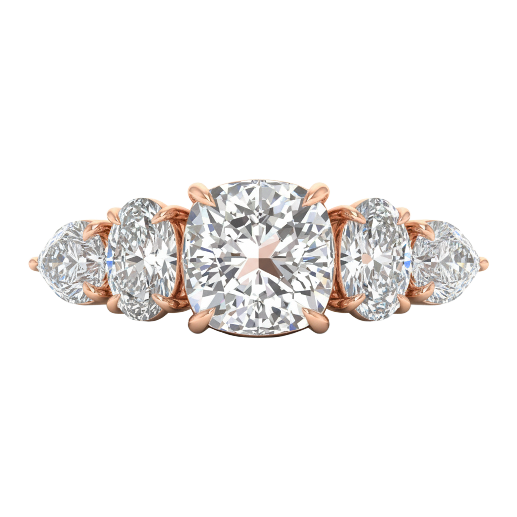 Vijf‑stenen ring met cushion, peer en ovale diamanten 3,68 karaat