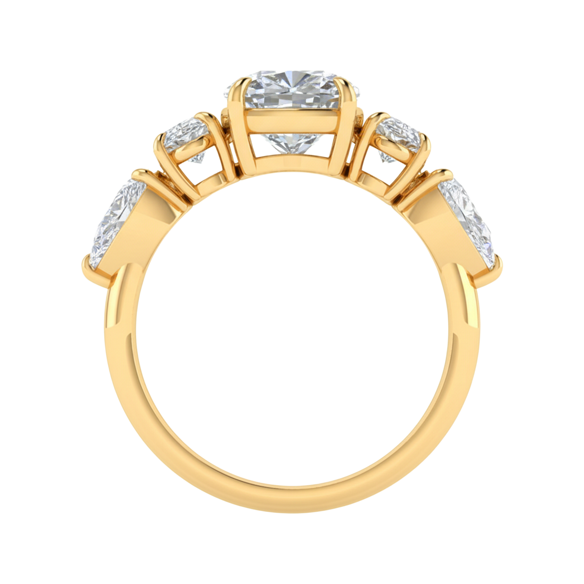 Vijf‑stenen ring met cushion, peer en ovale diamanten 3,68 karaat