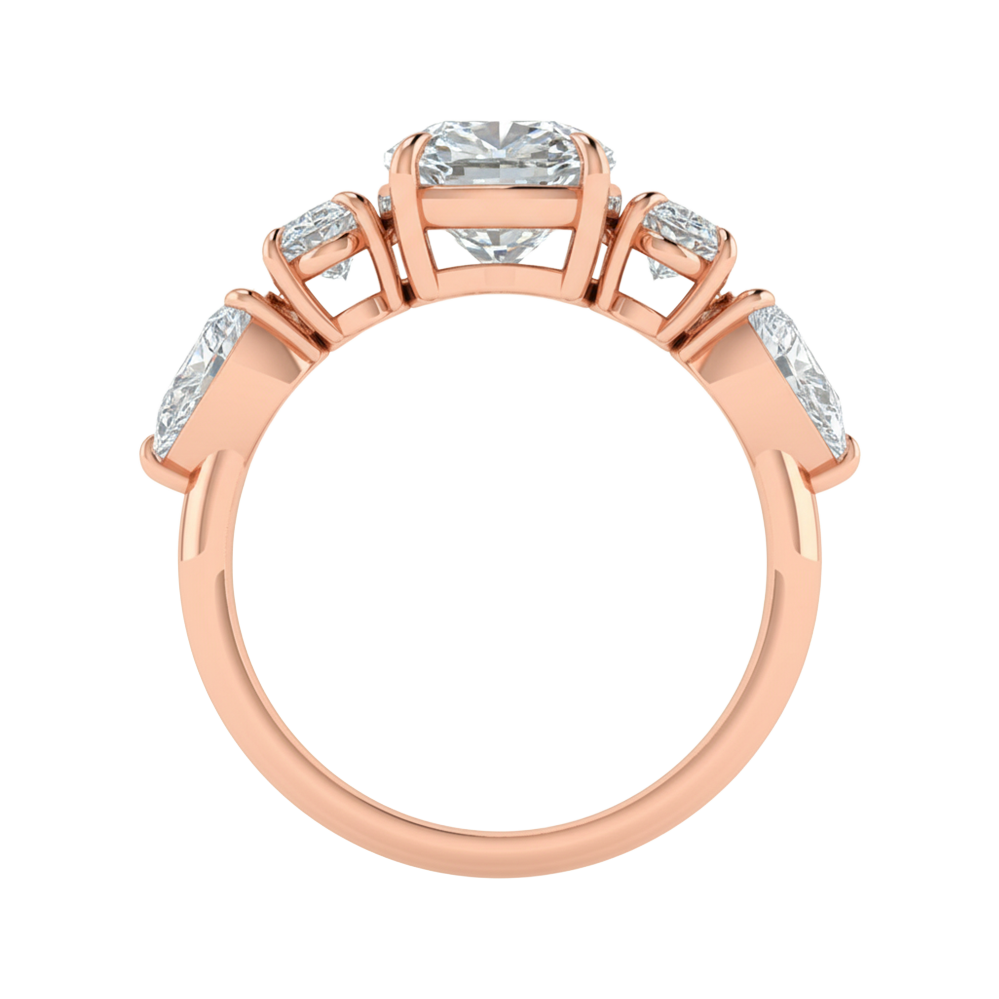Vijf‑stenen ring met cushion, peer en ovale diamanten 3,68 karaat