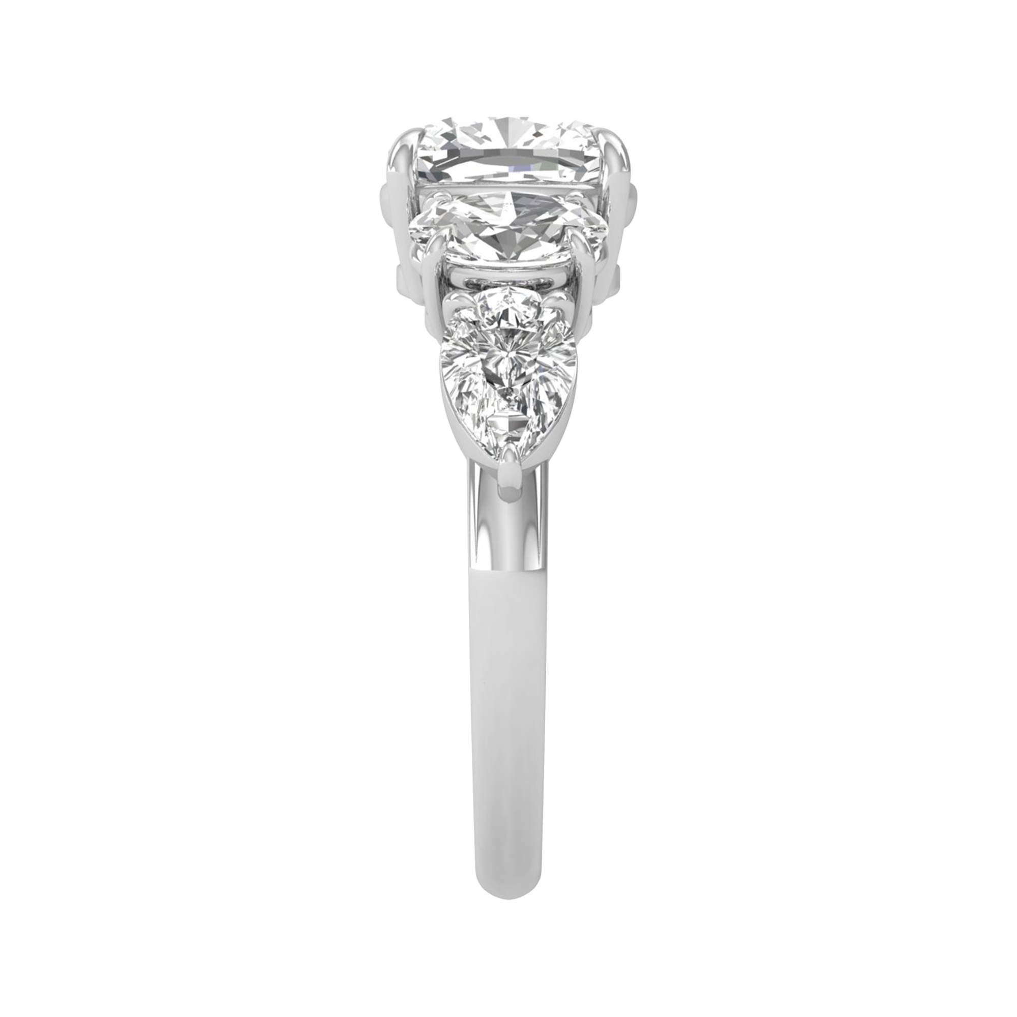 Vijf‑stenen ring met cushion, peer en ovale diamanten 3,68 karaat
