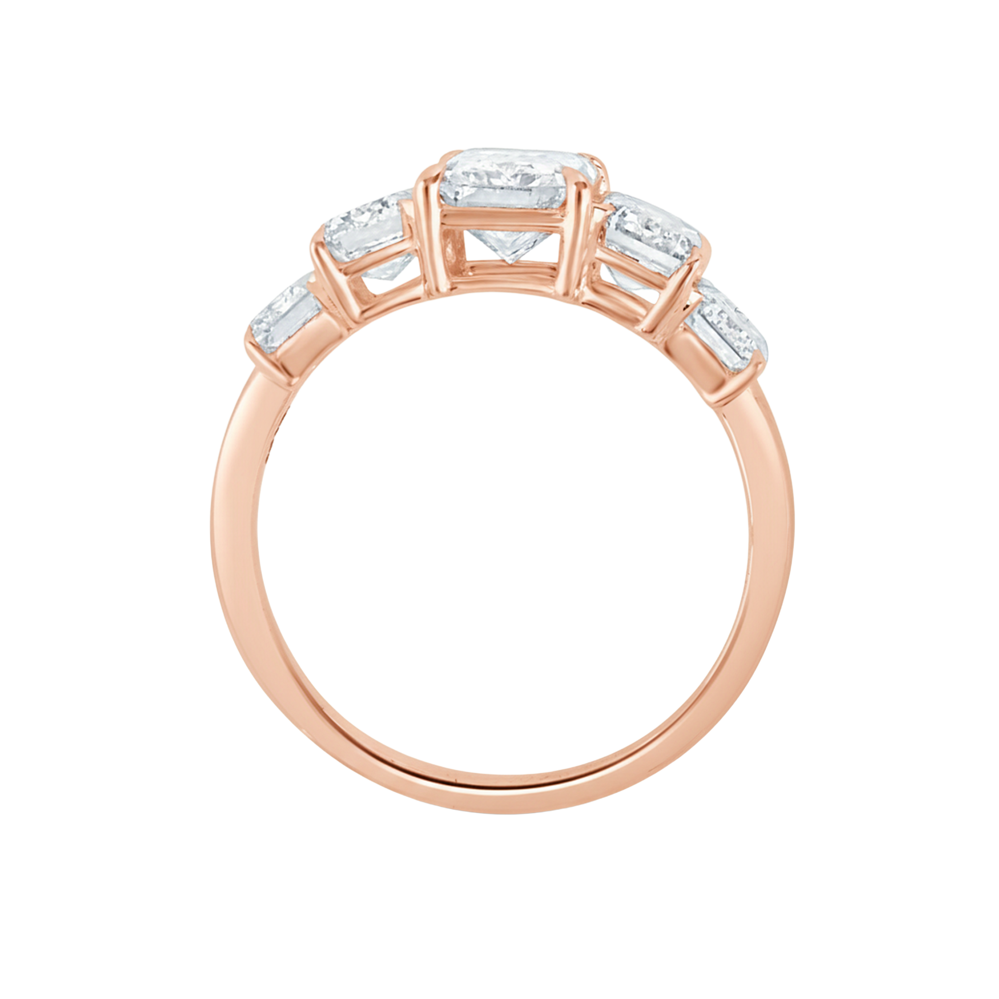 Vijf‑stenen ring met emerald en lang radiant diamanten 3,83 karaat