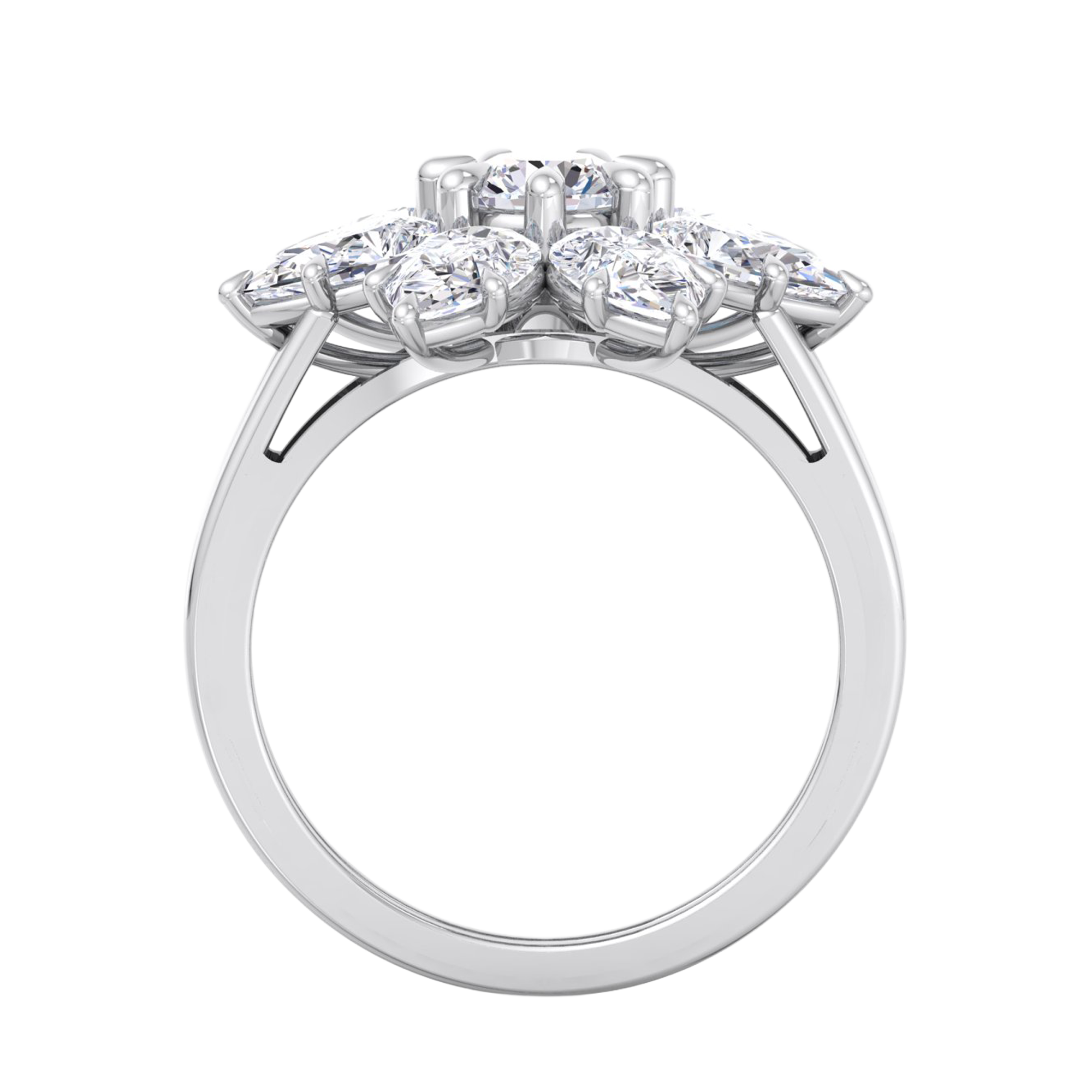 Entourage ring met bloemdesign van peer en ronde diamanten 3,79 karaat