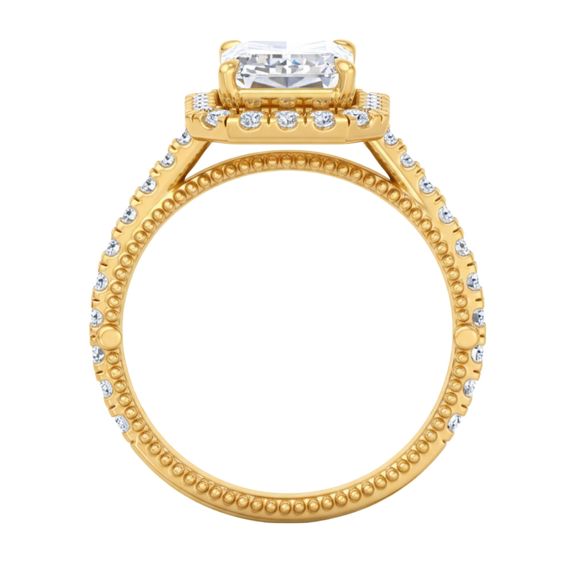 Emerald halo ring met pavé band 3,94 karaat