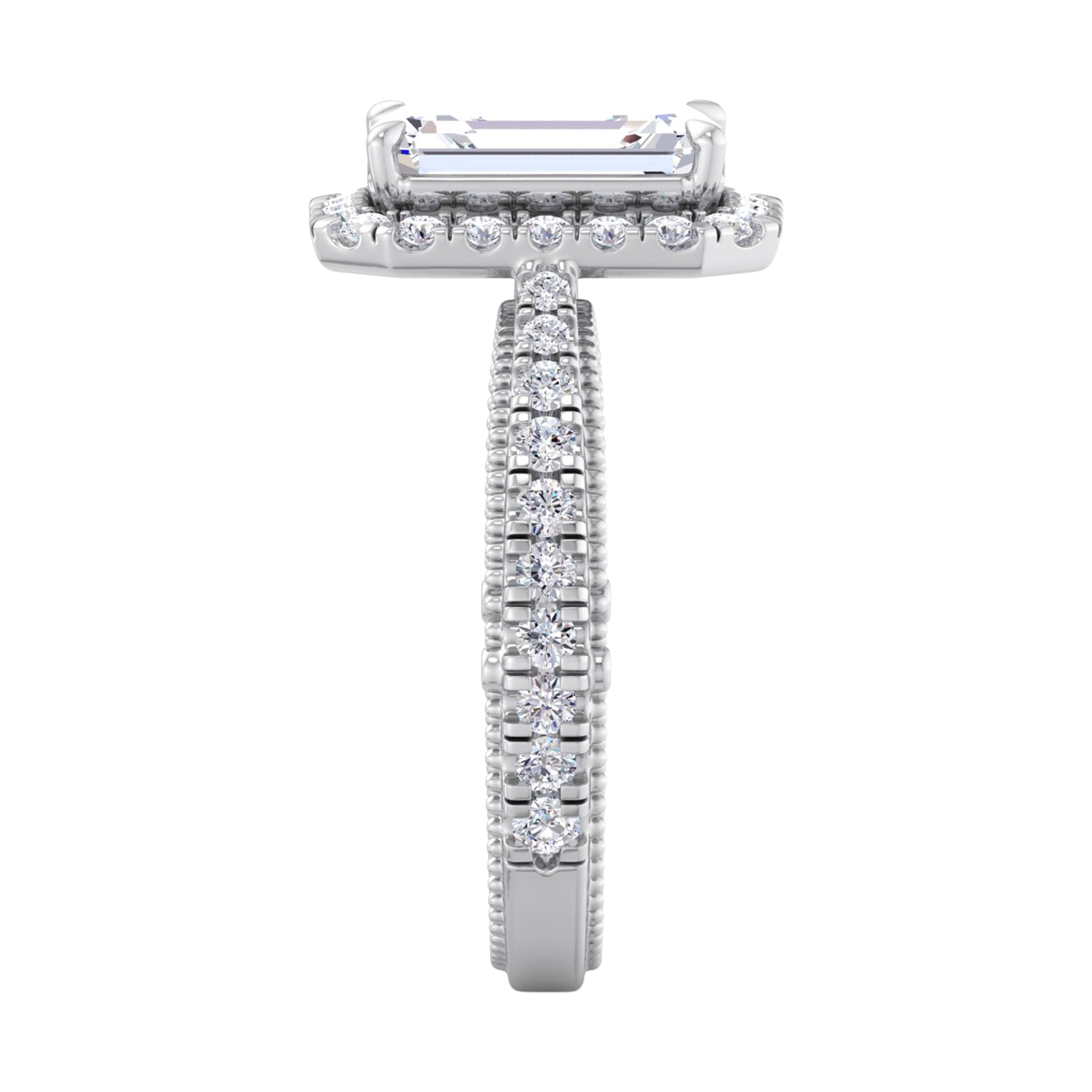 Emerald halo ring met pavé band 3,94 karaat