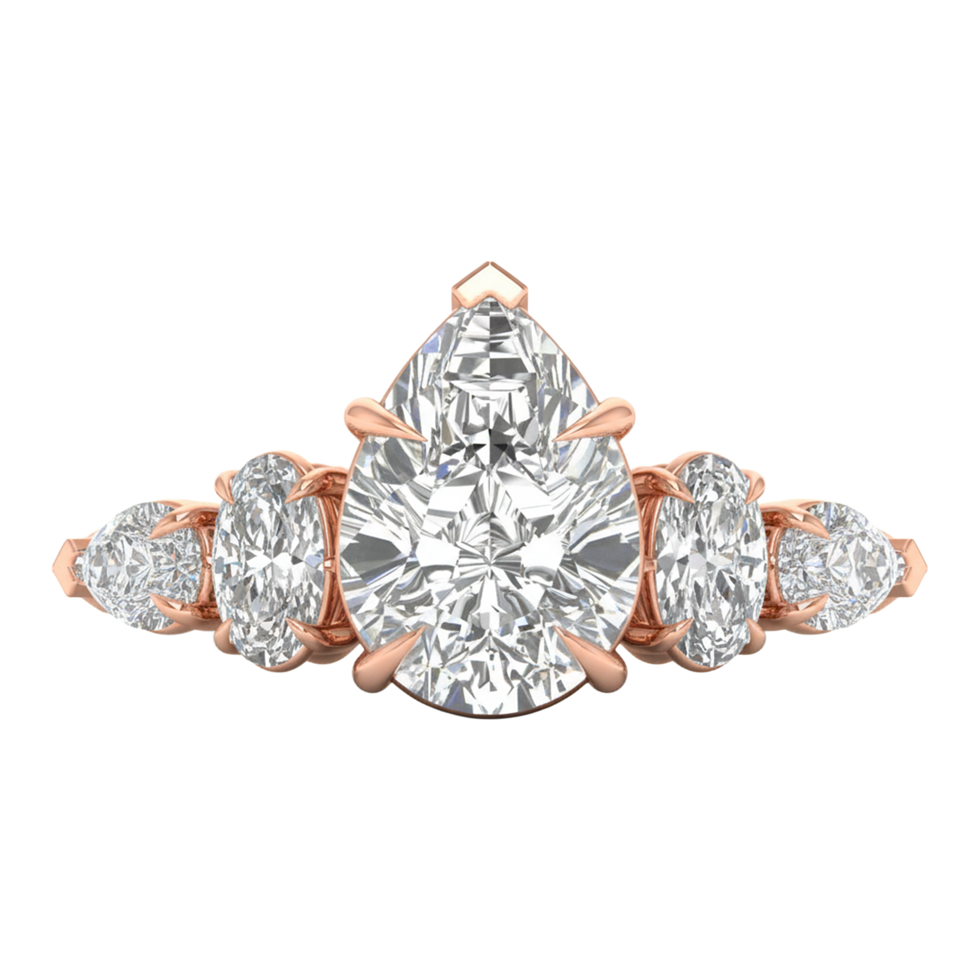 Vijf‑stenen ring met ovaal en peer diamanten 2,28 karaat