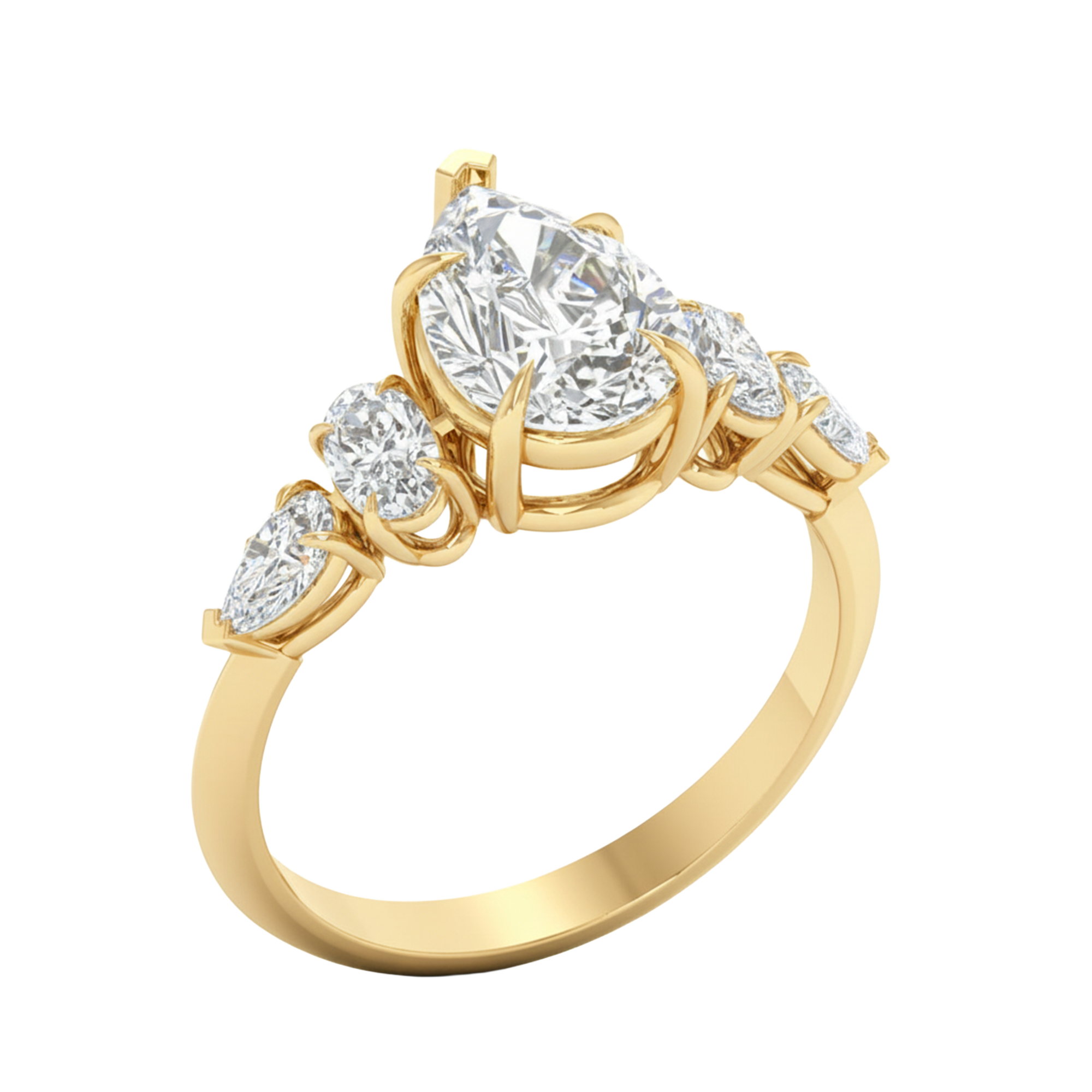 Vijf‑stenen ring met ovaal en peer diamanten 2,28 karaat