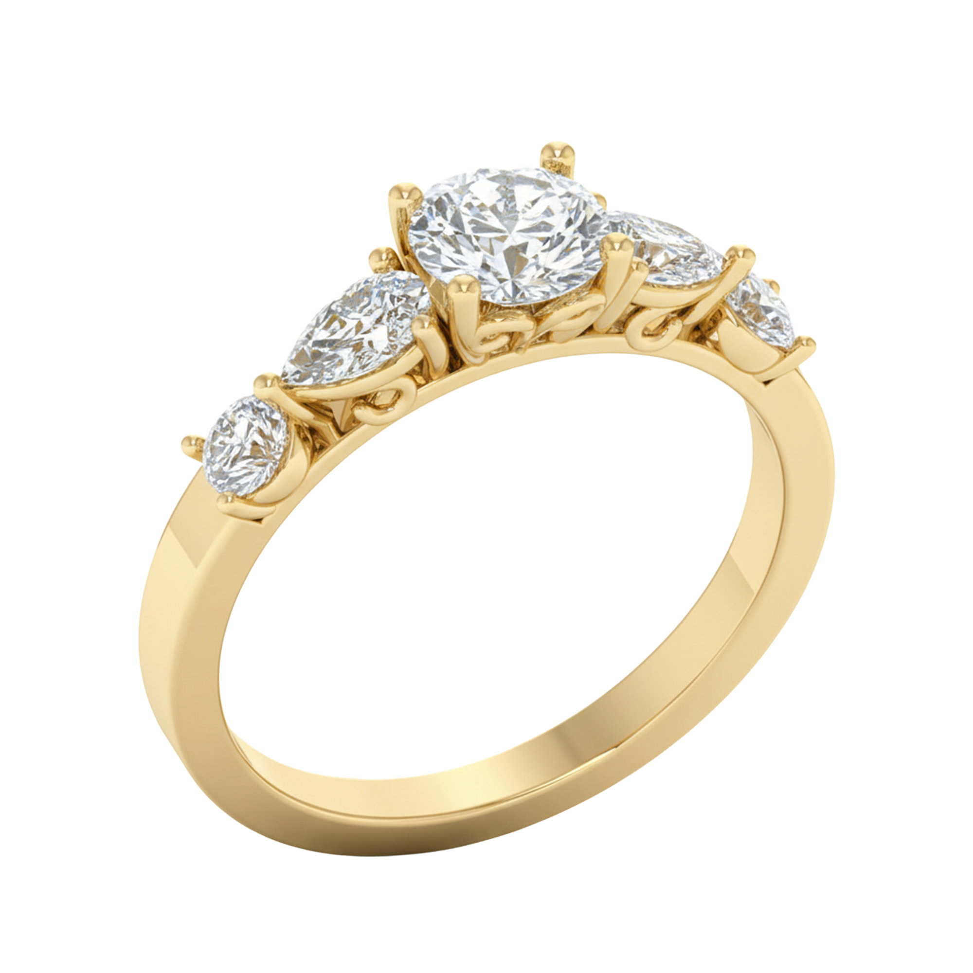 Vijf‑stenen ring met ronde en peer diamanten 1,29 karaat