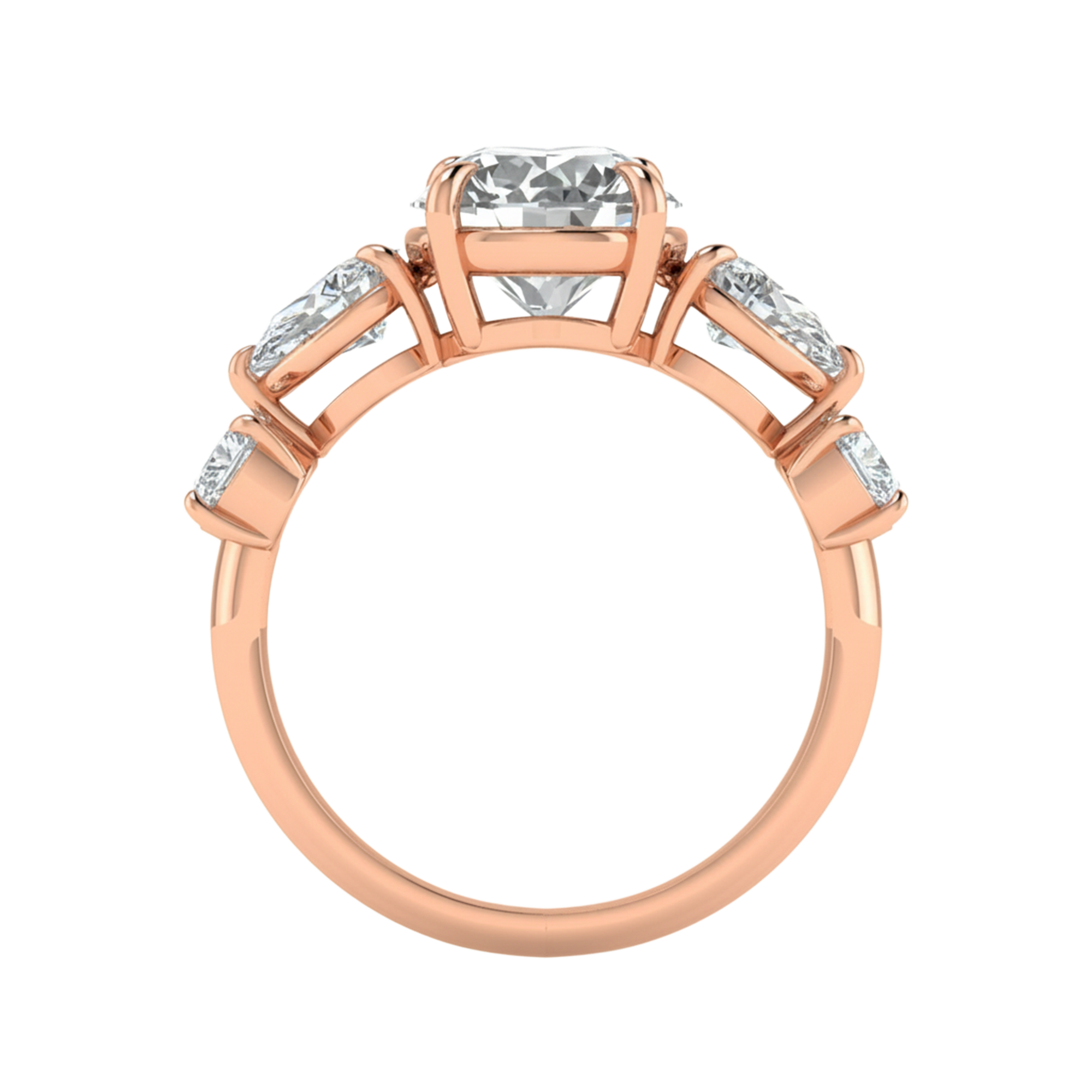 Vijf‑stenen ring met ronde en peer diamanten 3,3 karaat