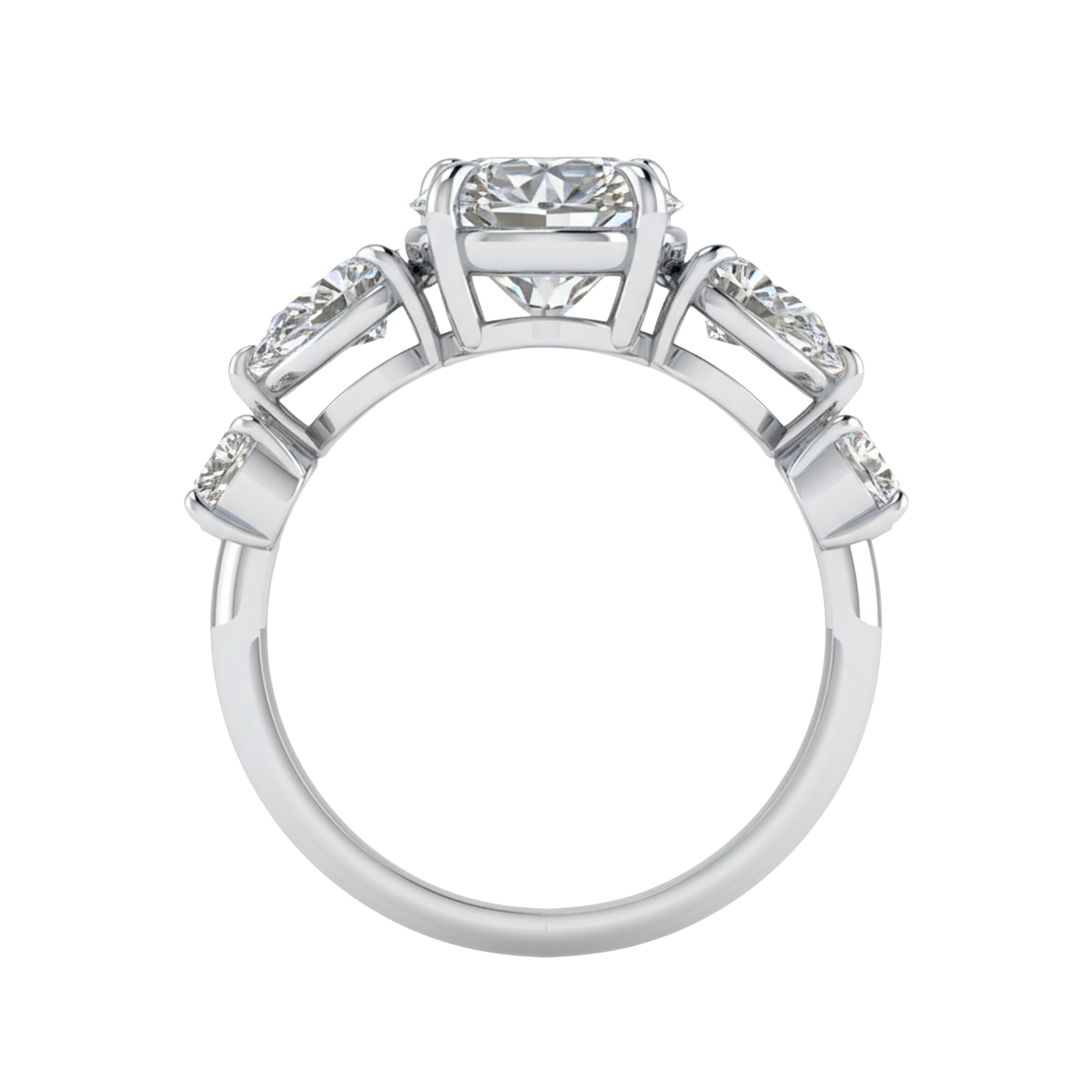 Vijf‑stenen ring met ronde en peer diamanten 3,3 karaat