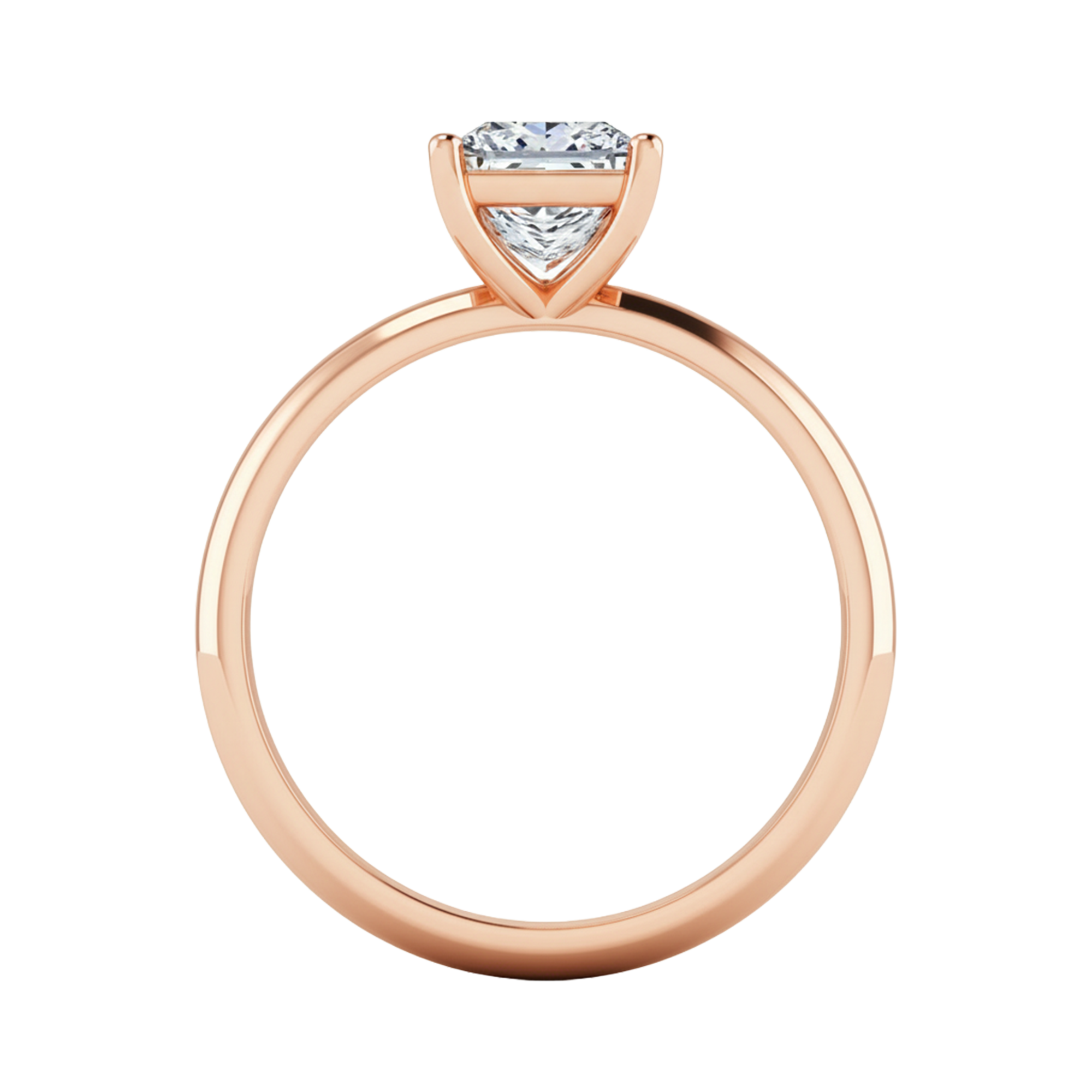 Solitaire ring met princess cut diamant en ronde band 1 karaat