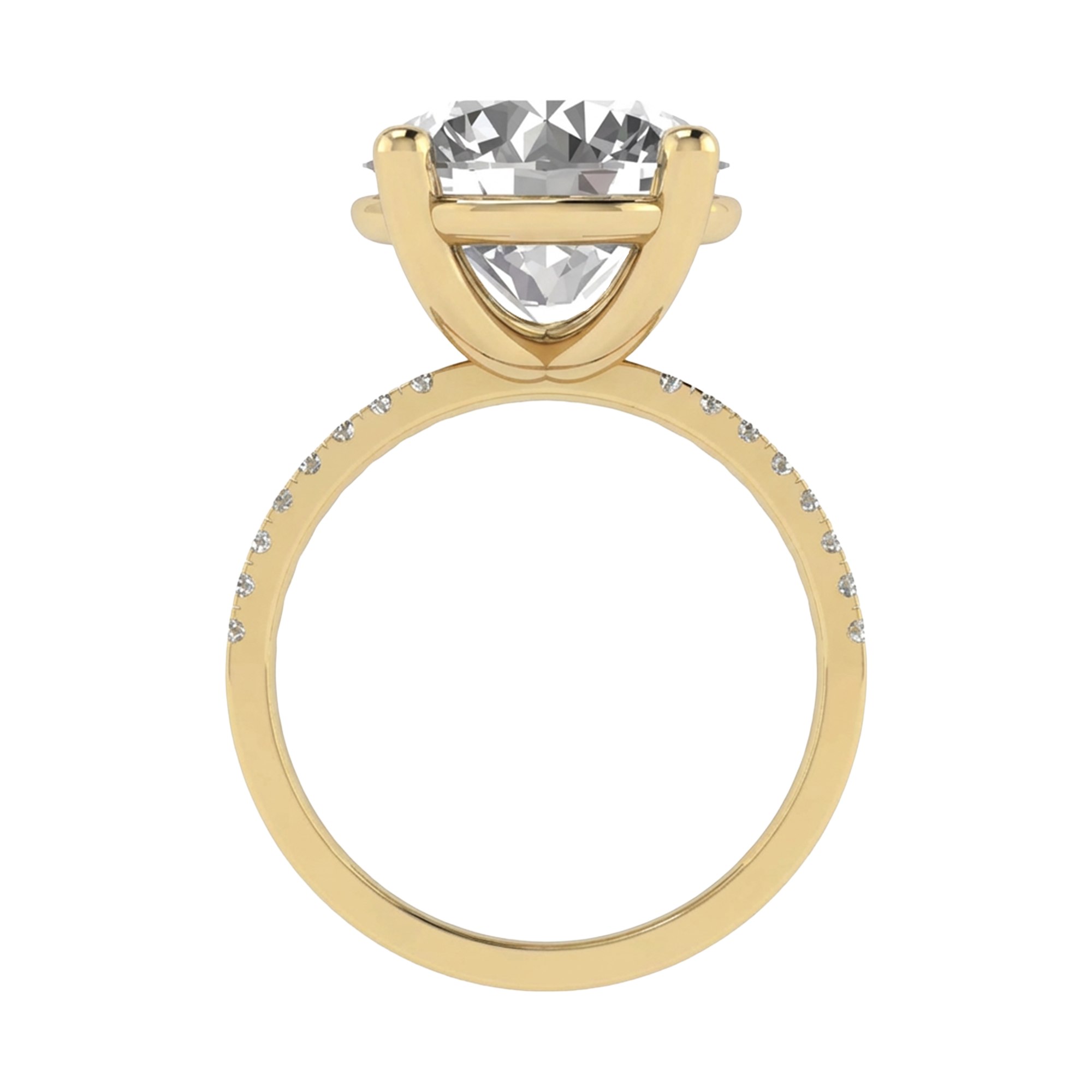 5.13 karaat ronde solitaire‑pavé ring met verfijnde pavé‑accenten