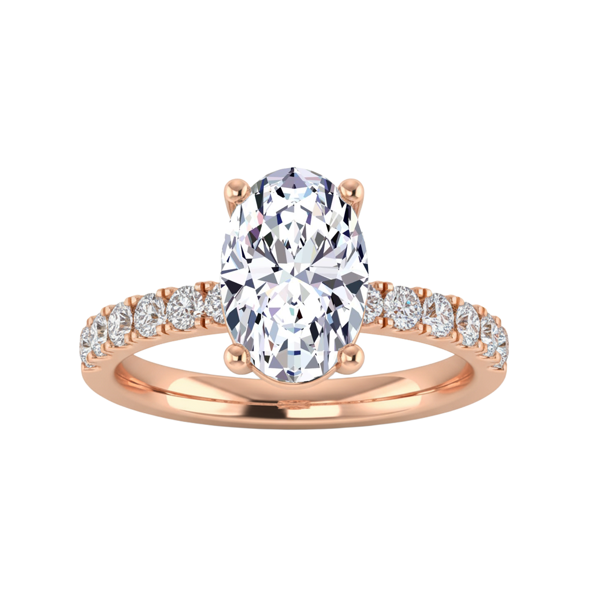 0.74–1.85 karaat ovale solitaire‑pavé ring met slanke pavé‑schouders