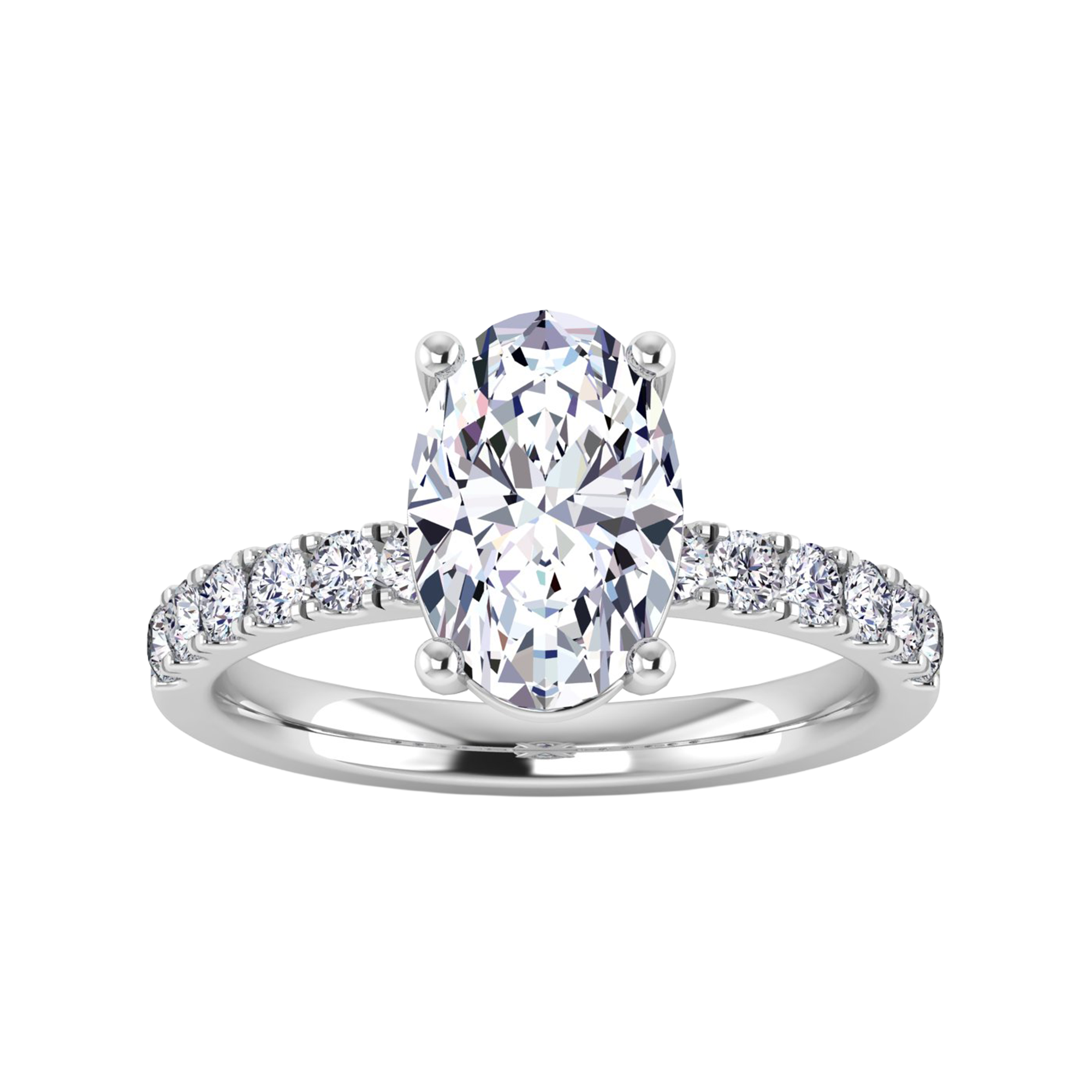0.74–1.85 karaat ovale solitaire‑pavé ring met slanke pavé‑schouders