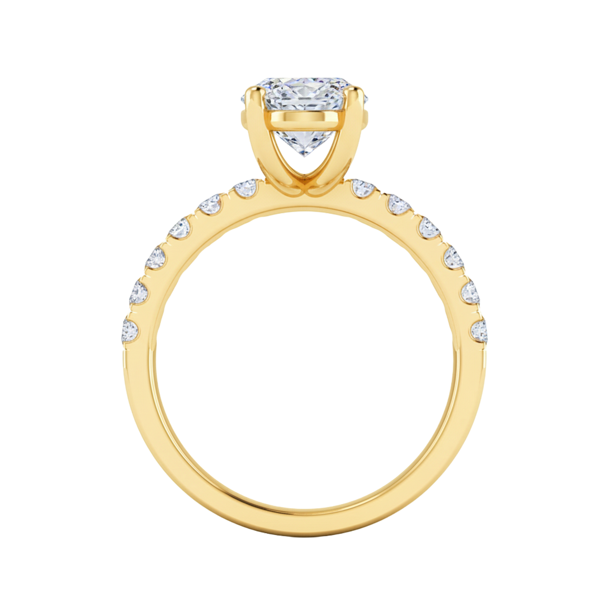 0.74–1.85 karaat ovale solitaire‑pavé ring met slanke pavé‑schouders