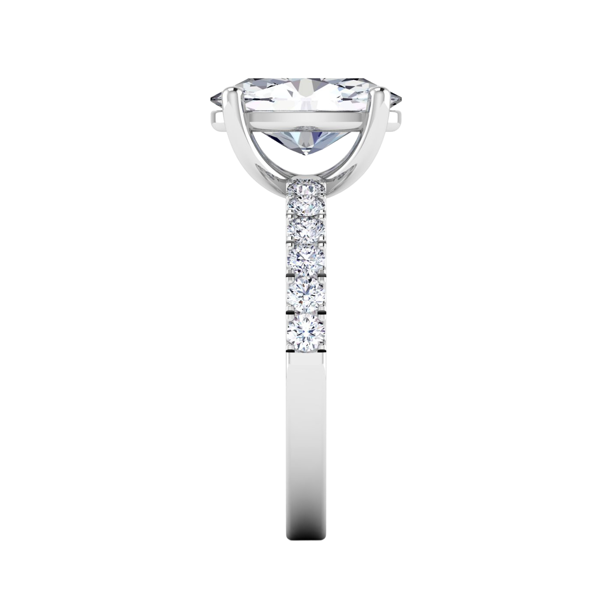 0.74–1.85 karaat ovale solitaire‑pavé ring met slanke pavé‑schouders