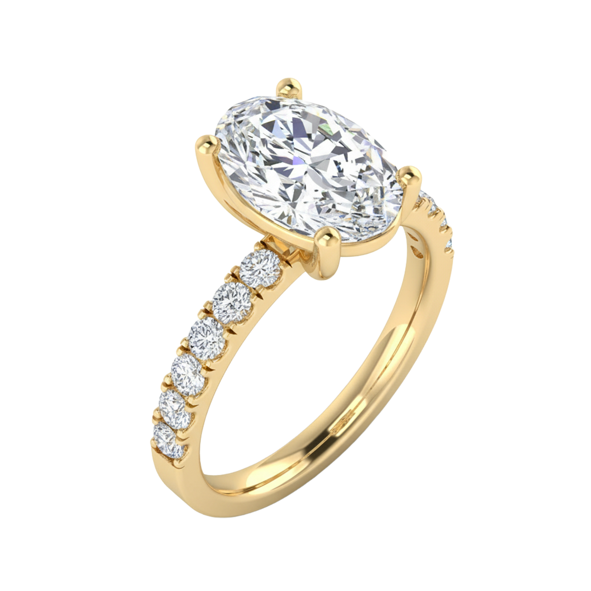 0.74–1.85 karaat ovale solitaire‑pavé ring met slanke pavé‑schouders