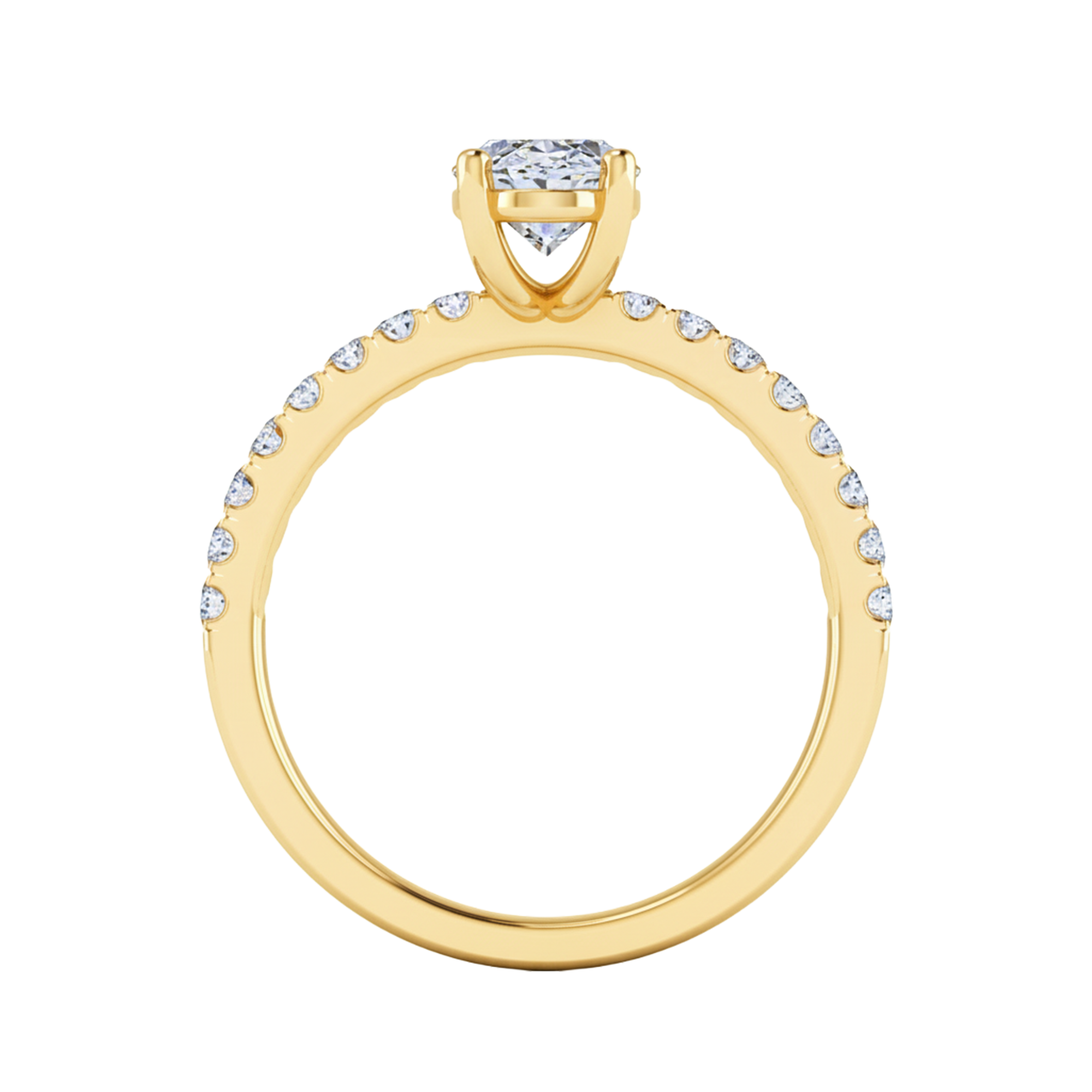 0.74–1.85 karaat ovale solitaire‑pavé ring met slanke pavé‑schouders