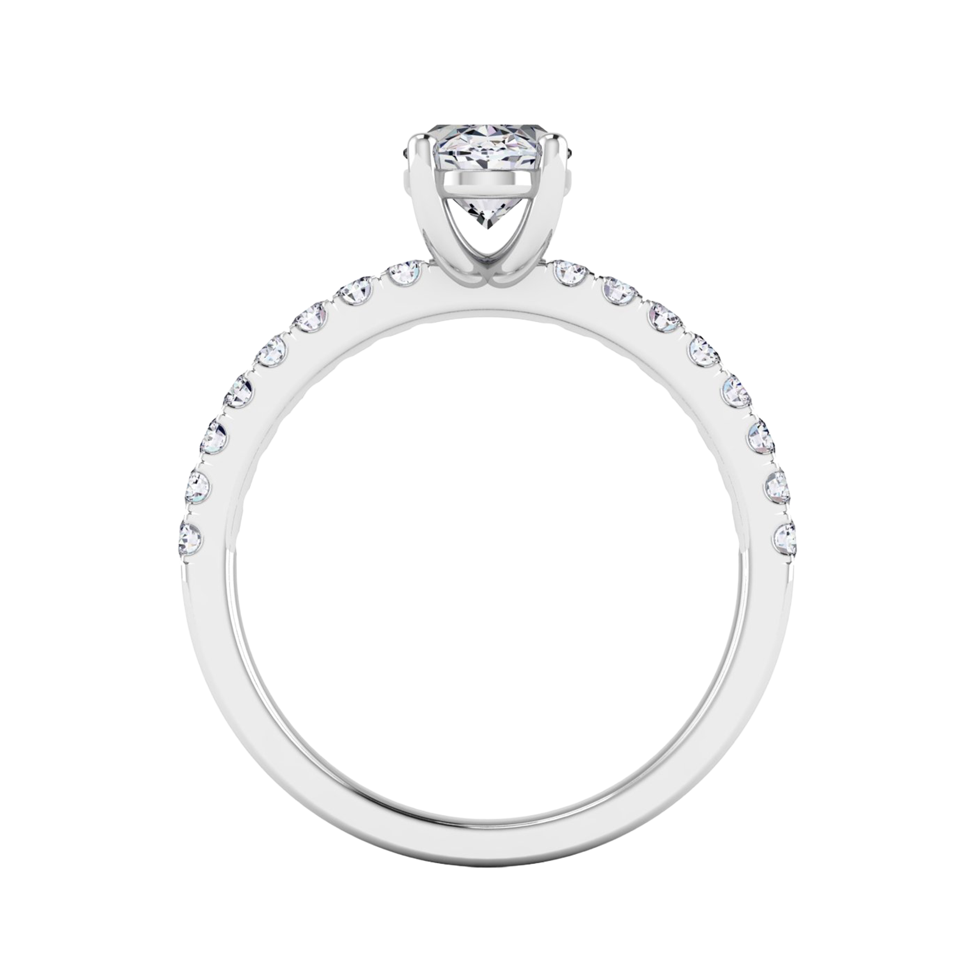 0.74–1.85 karaat ovale solitaire‑pavé ring met slanke pavé‑schouders