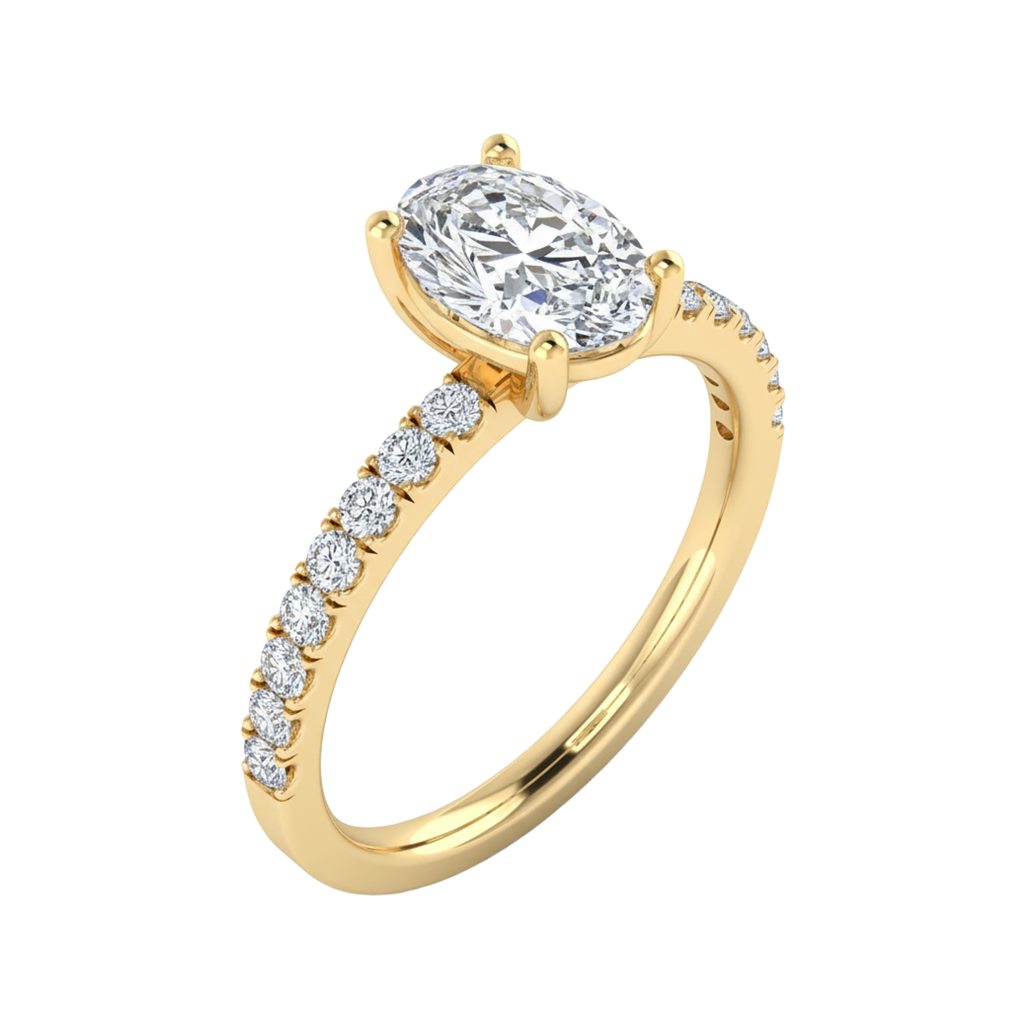 0.74–1.85 karaat ovale solitaire‑pavé ring met slanke pavé‑schouders