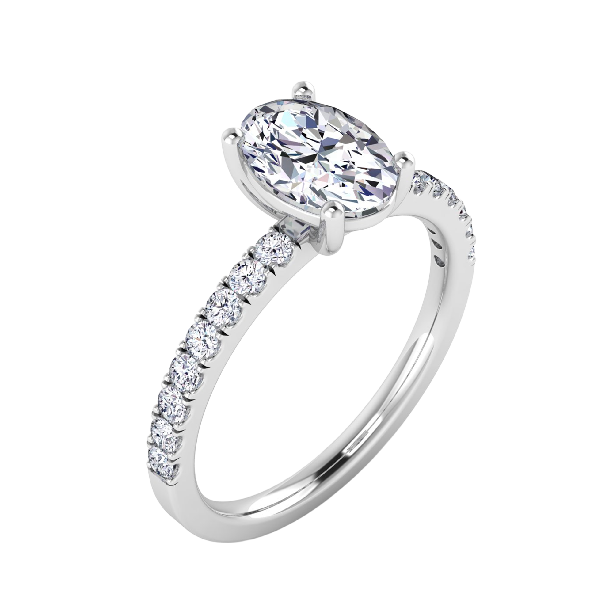 0.74–1.85 karaat ovale solitaire‑pavé ring met slanke pavé‑schouders