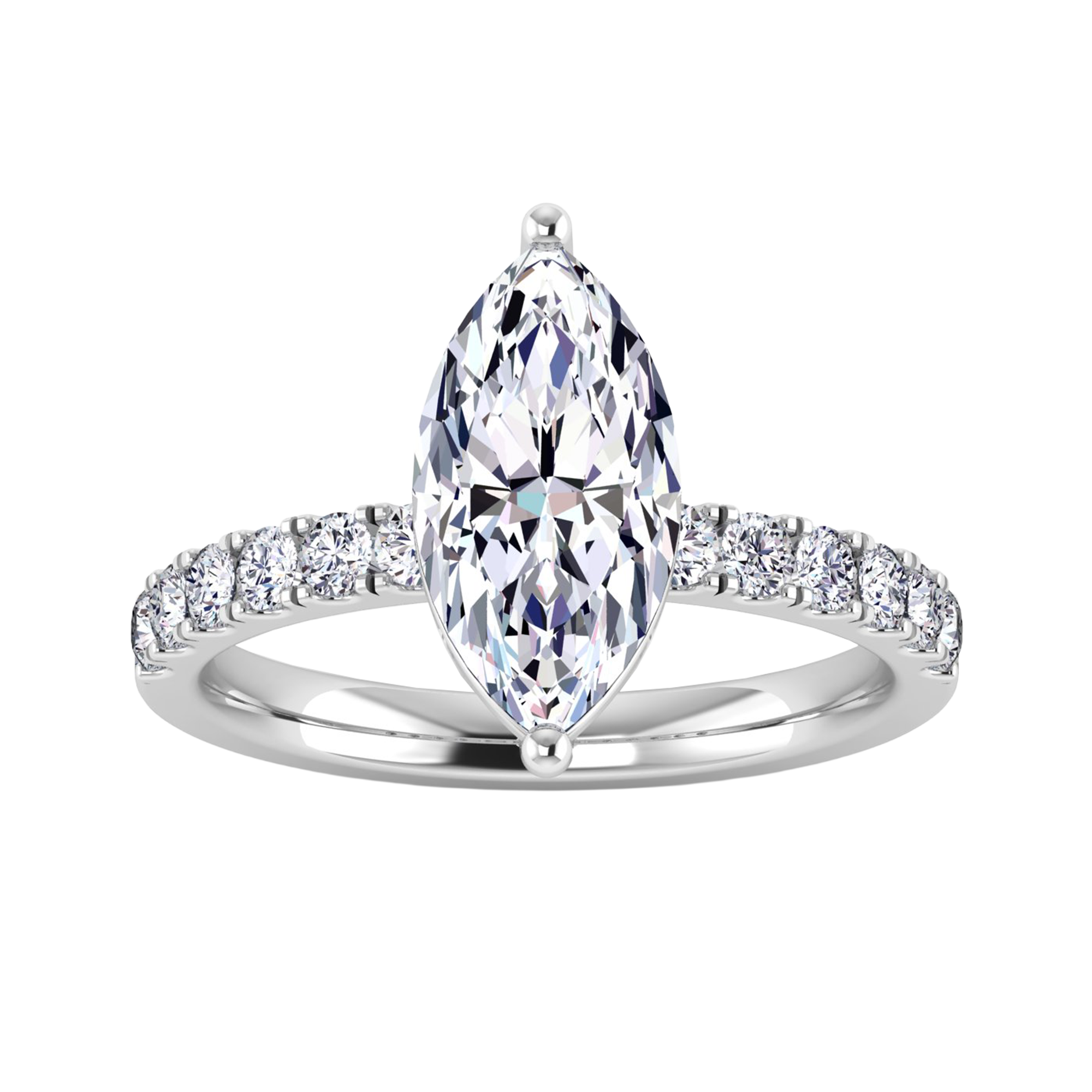 0.70–1.86 karaat marquise solitaire‑pavé ring met slanke pavé‑band