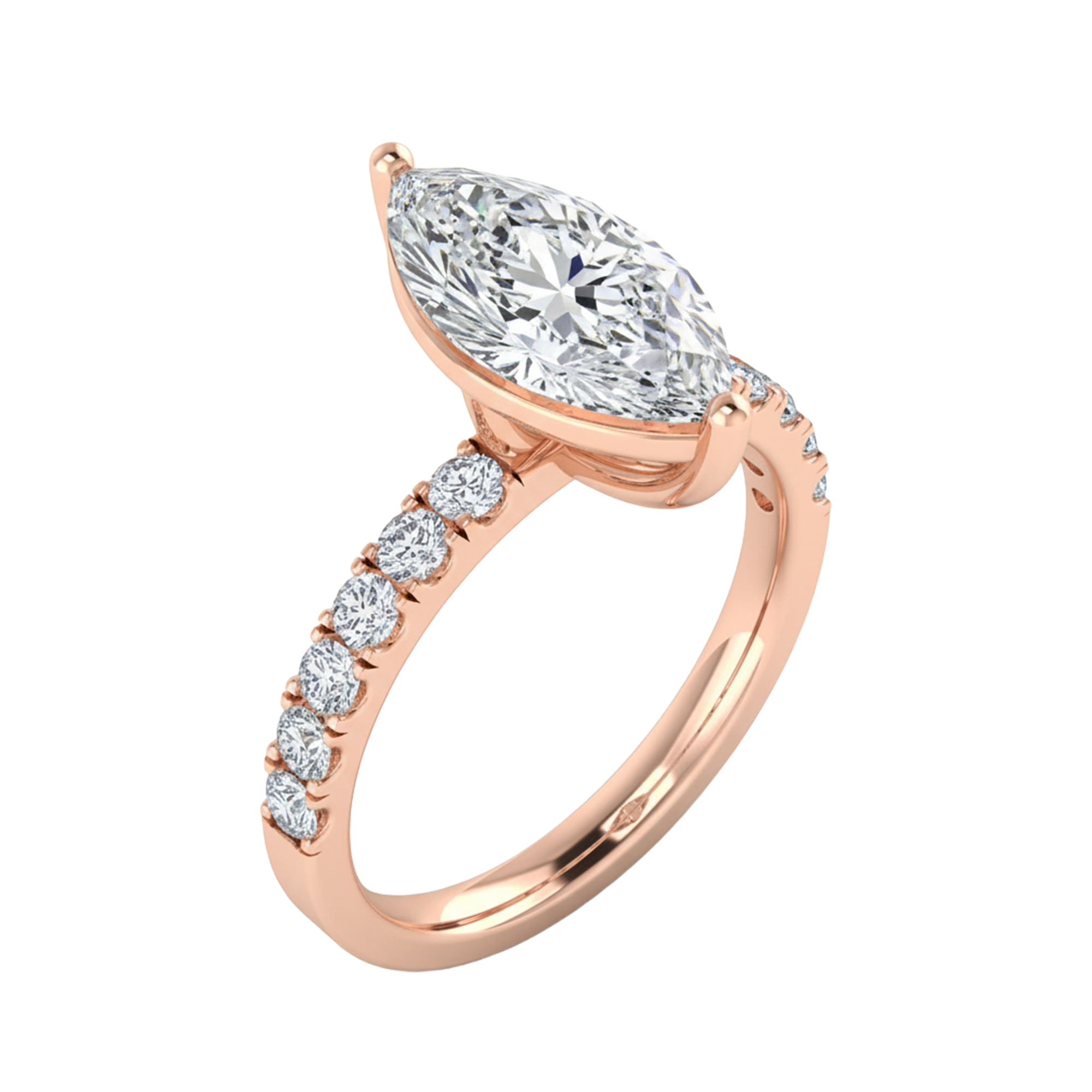 0.70–1.86 karaat marquise solitaire‑pavé ring met slanke pavé‑band
