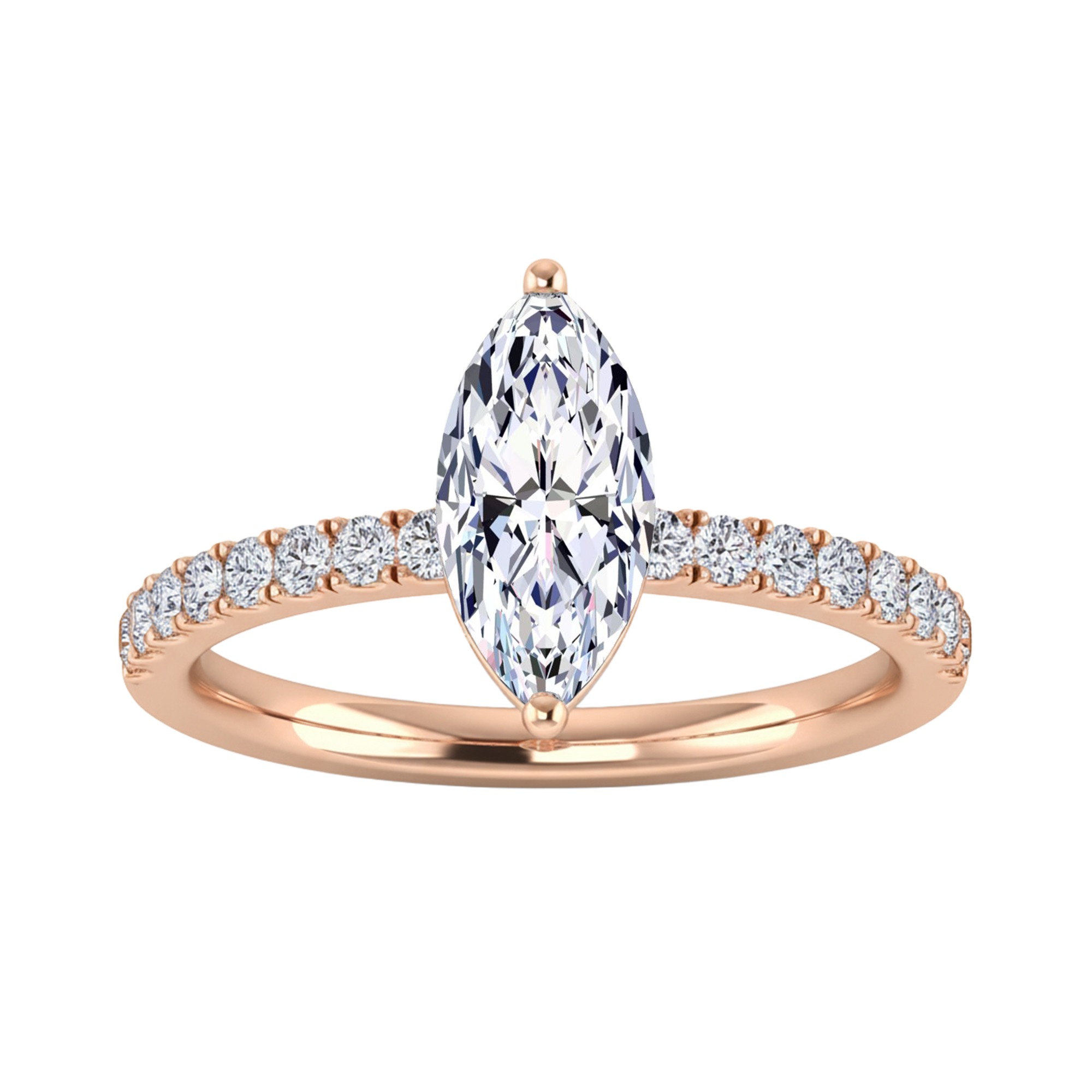 0.70–1.86 karaat marquise solitaire‑pavé ring met slanke pavé‑band