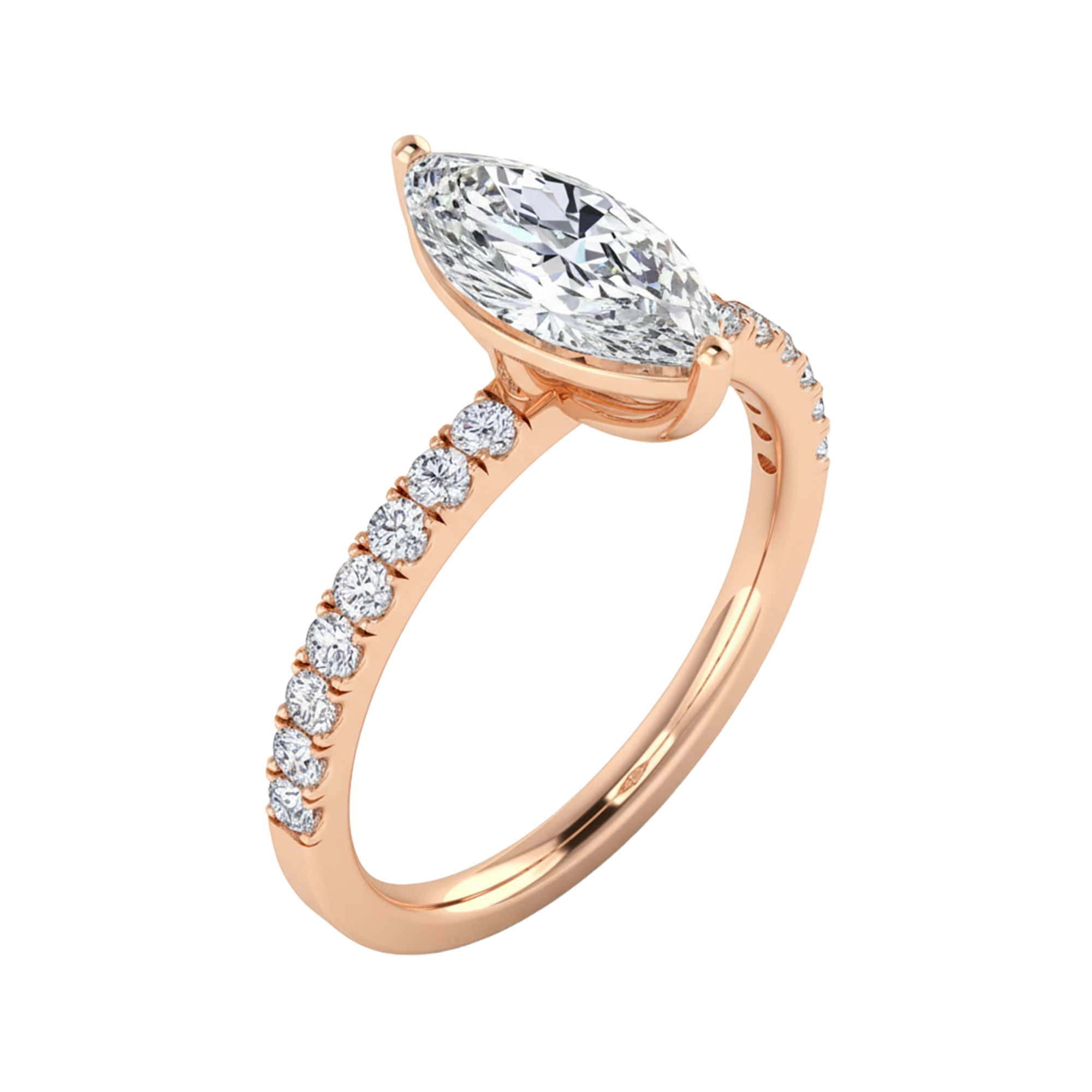 0.70–1.86 karaat marquise solitaire‑pavé ring met slanke pavé‑band