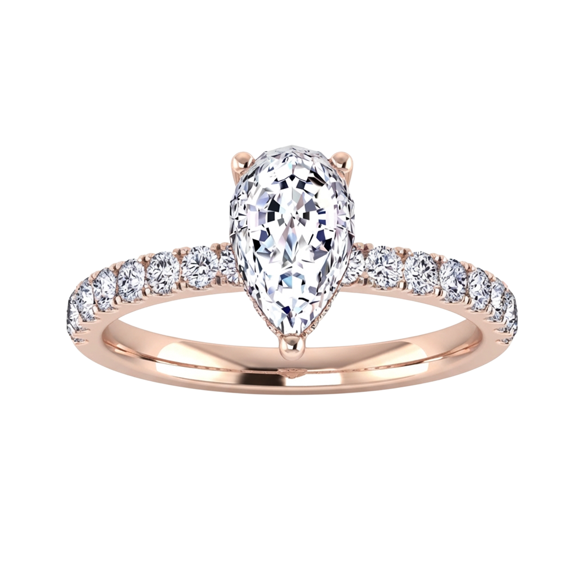 2.9 karaat peer solitaire‑pavé ring met verfijnde hidden‑halo details
