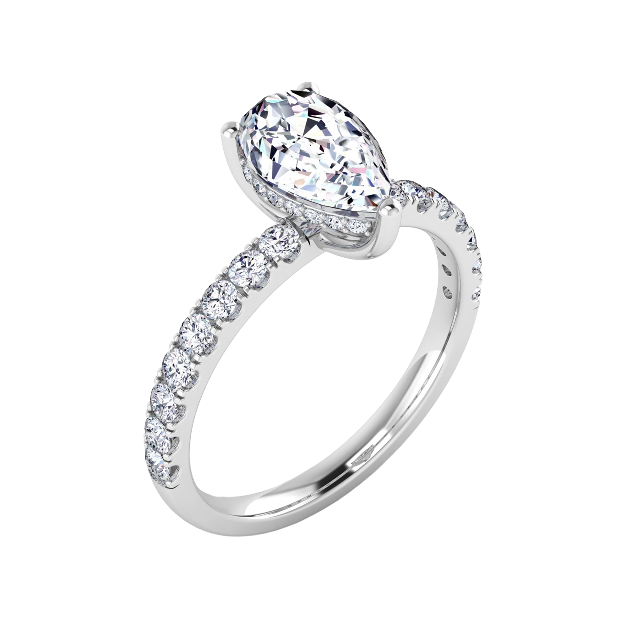 2.9 karaat peer solitaire‑pavé ring met verfijnde hidden‑halo details