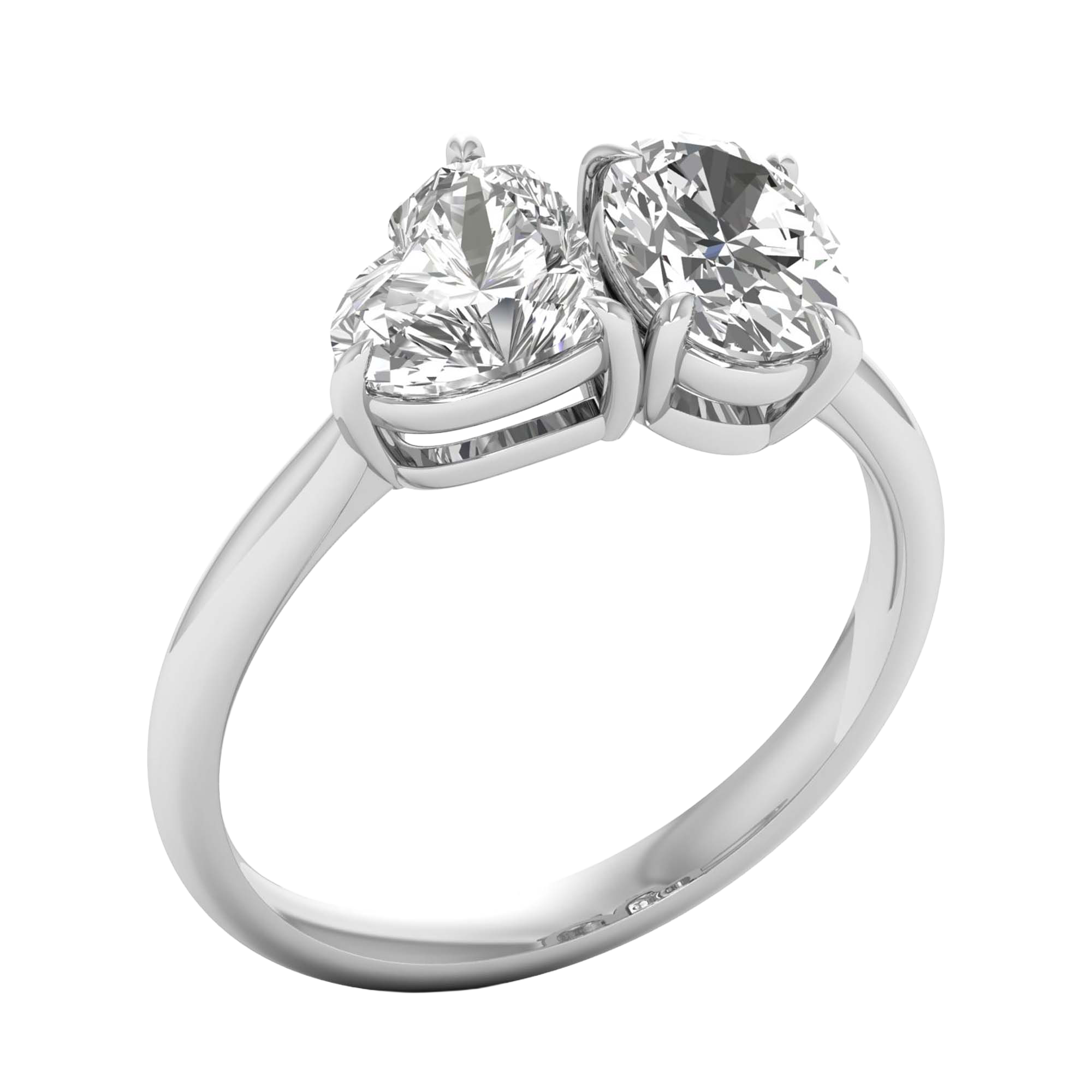 Toi‑et‑moi ring met hart en ovale diamant 2,03 karaat