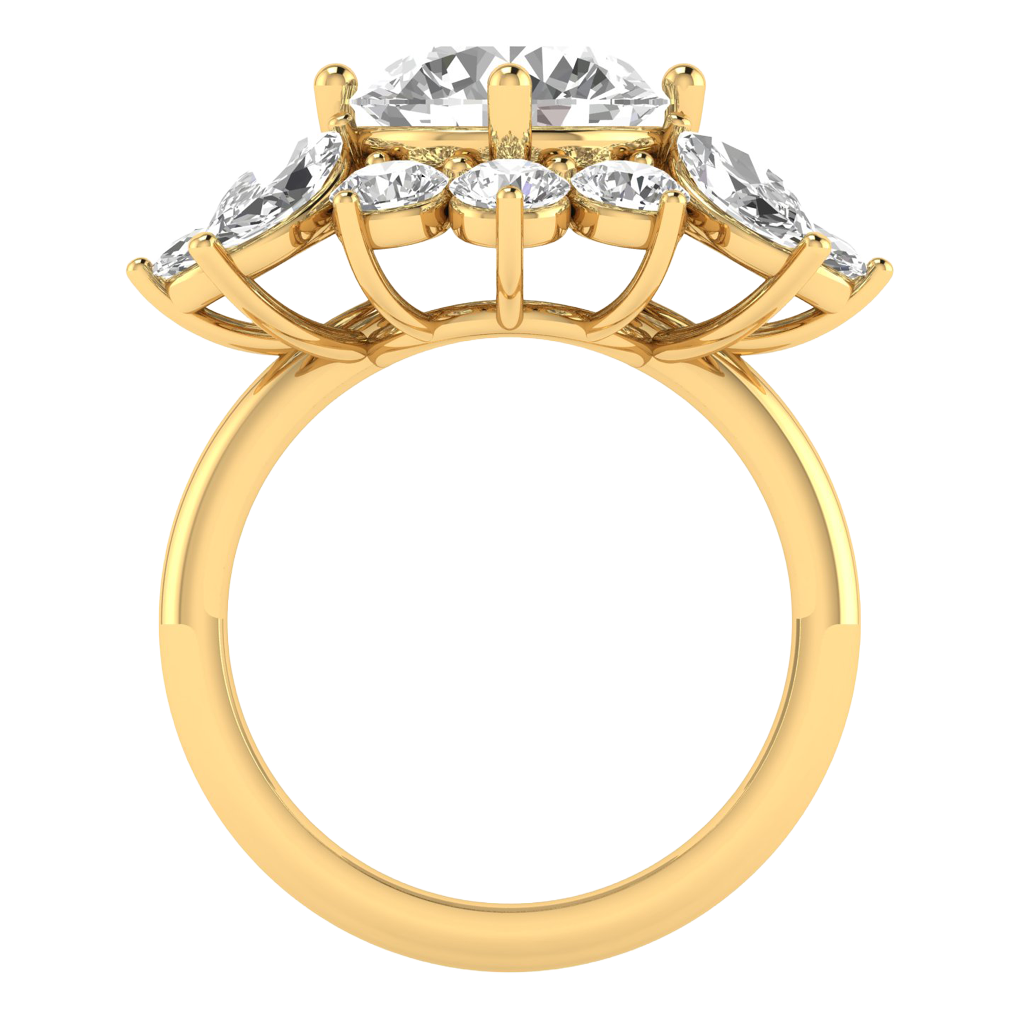 Entourage ring met marquise en ronde diamanten in bloemvorm 5,42 karaat