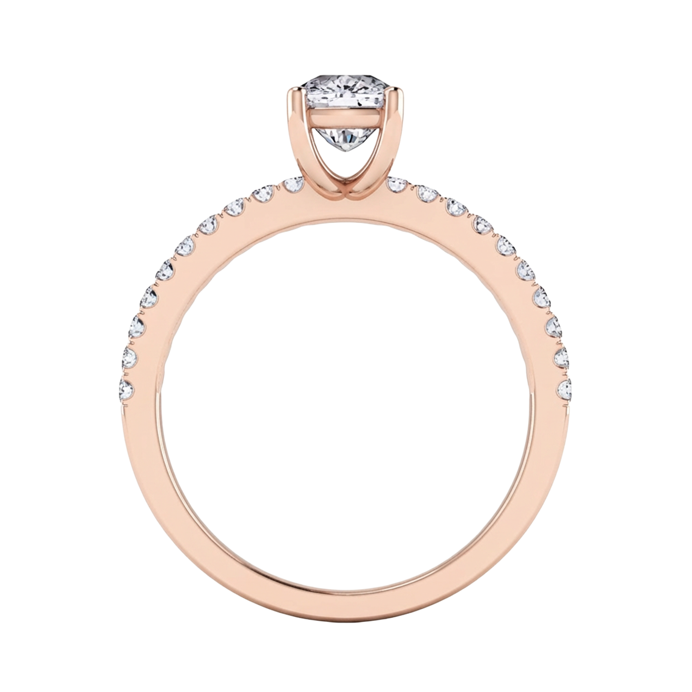 1.24 karaat cushion solitaire‑pavé ring met elegante pavé‑schouders