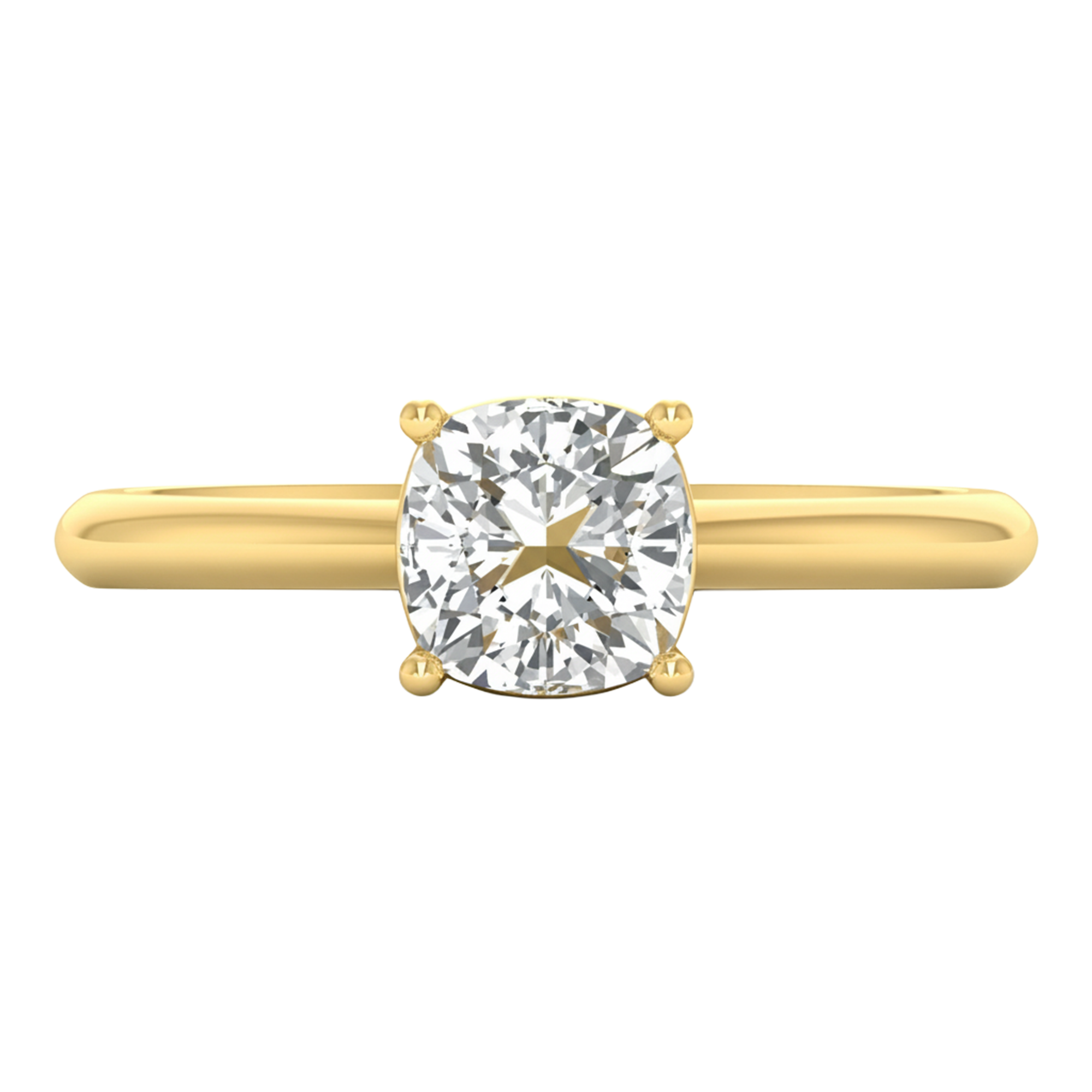 Solitaire ring met cushion cut diamant en ronde band 1 karaat