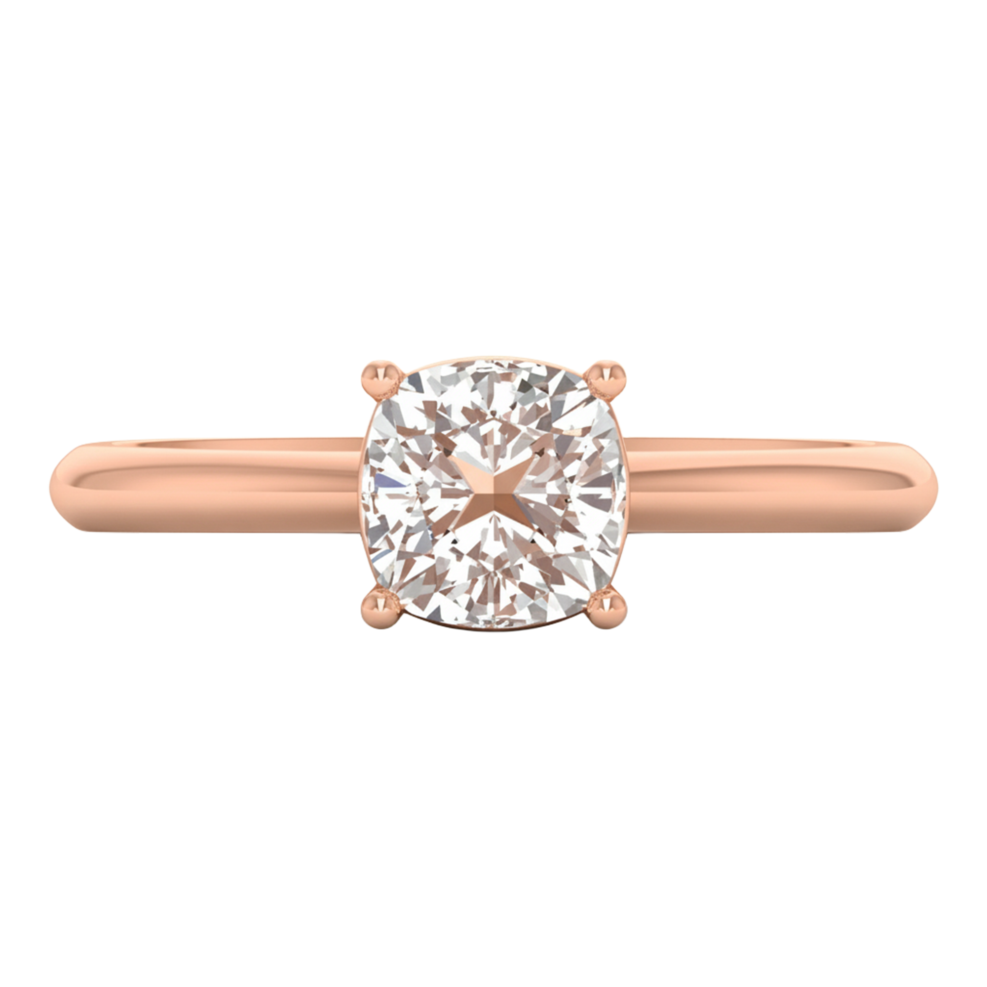 Solitaire ring met cushion cut diamant en ronde band 1 karaat